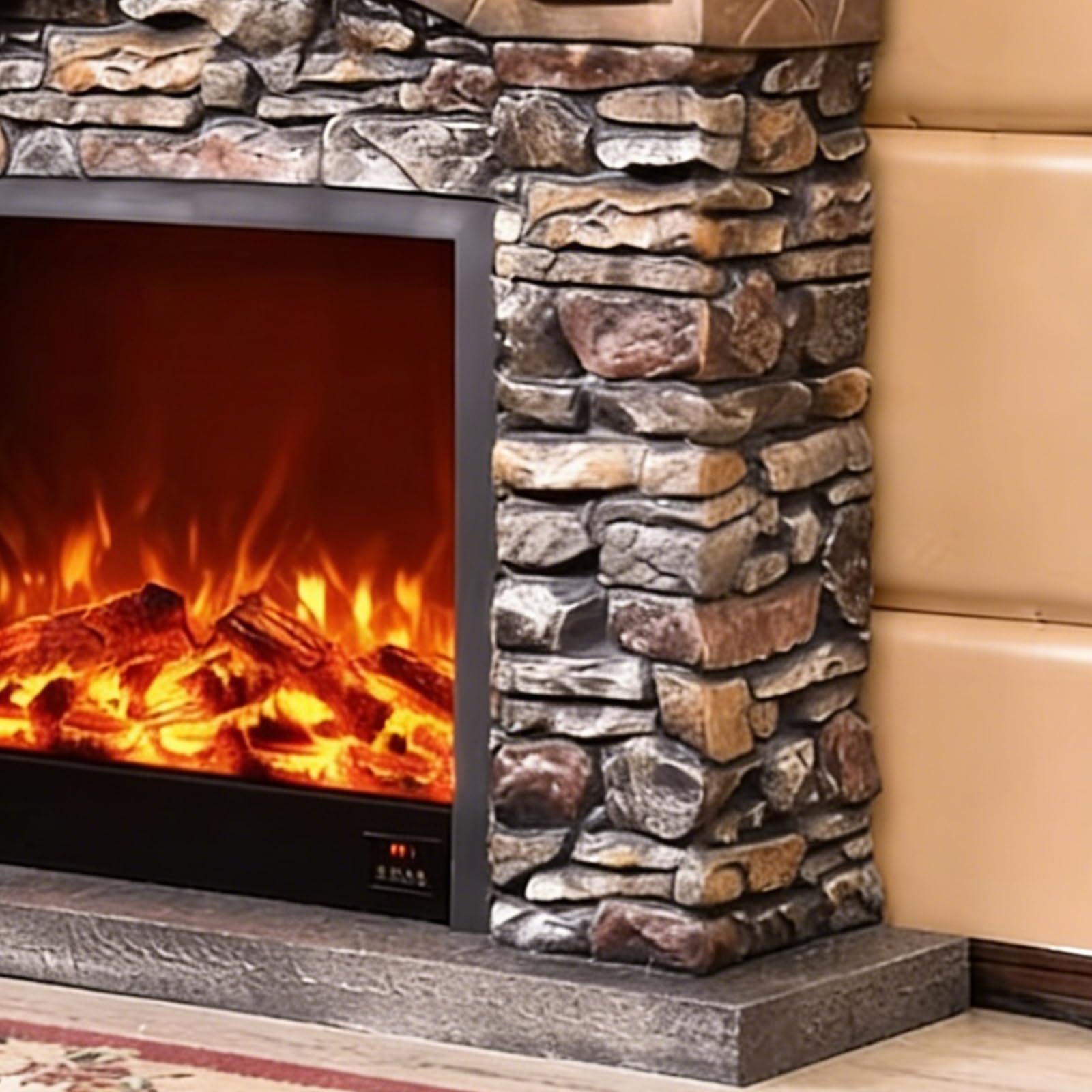 Al coperto Camino in finta pietra con mensola freestanding rustico