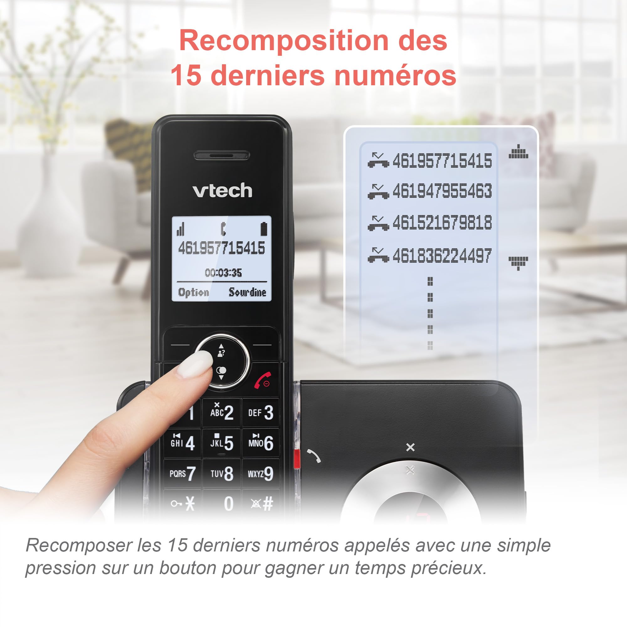 VTech MS3050 Téléphone Fixe sans Fil DECT avec Blocage d'appel, répondeur, Identification de l'appelant/Appel en Attente, amplificateur de Volume, Haut-Parleur Mains Libres, numérotation Rapide
