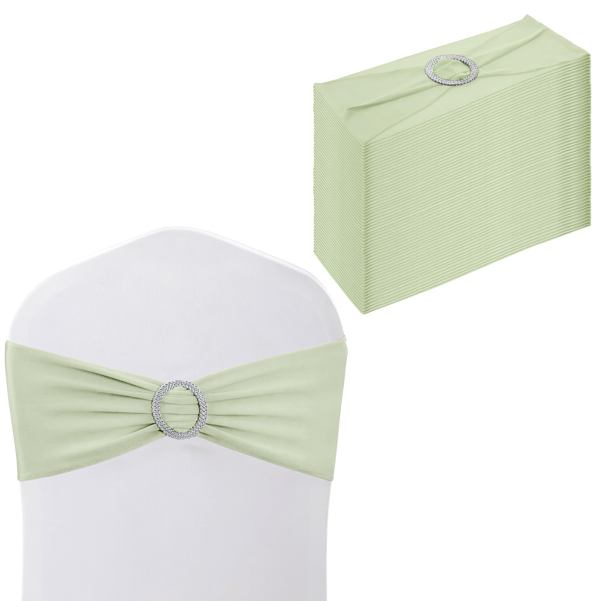 WedDecor Plain Spandex Chair Bands with Slider Buckle, Ivory, 100pcs