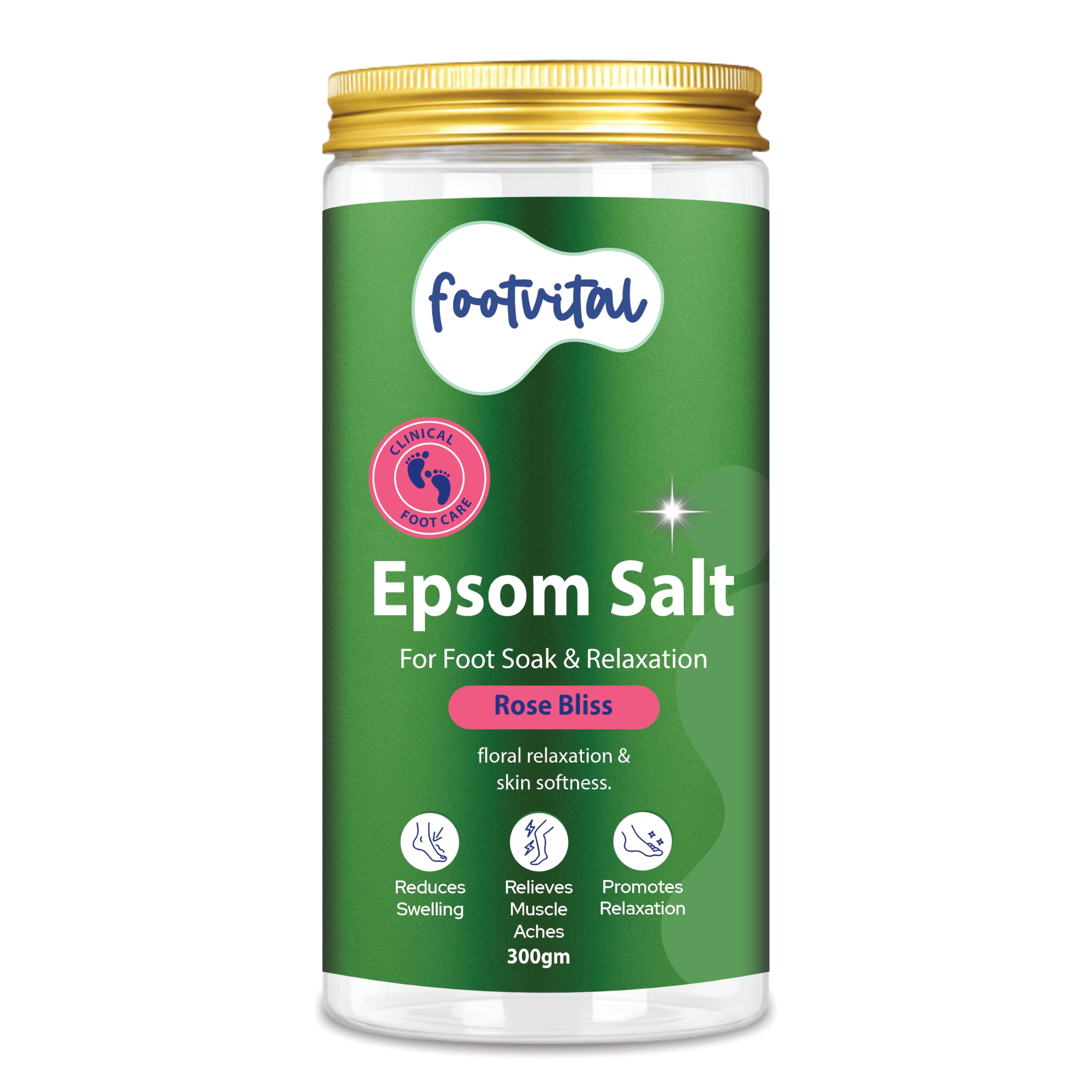 Footvital Rose Bliss Epsom Salt Foot Soak (300g) β Rose Infused Aromatherapy Bath Salt for Foot Spa, Relaxation & Soft Skin Care