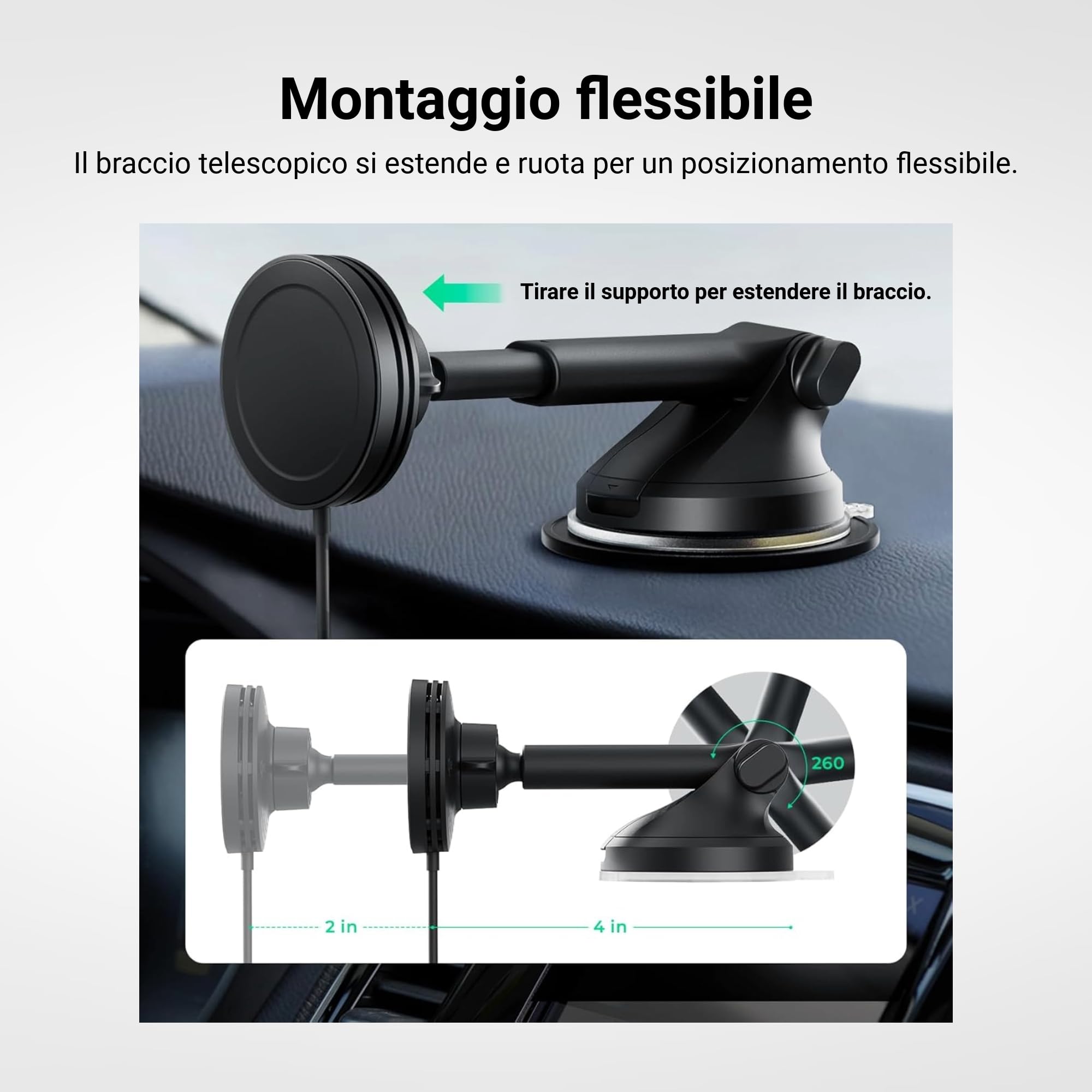 iOttie Velox Qi2 Mini 15 W Caricabatterie wireless da auto – Supporto per telefono da cruscotto e parabrezza – Supporto per iPhone compatibile con MagSafe per smartphone Qi2 (iPhone 12, 13, 14 e 15) –