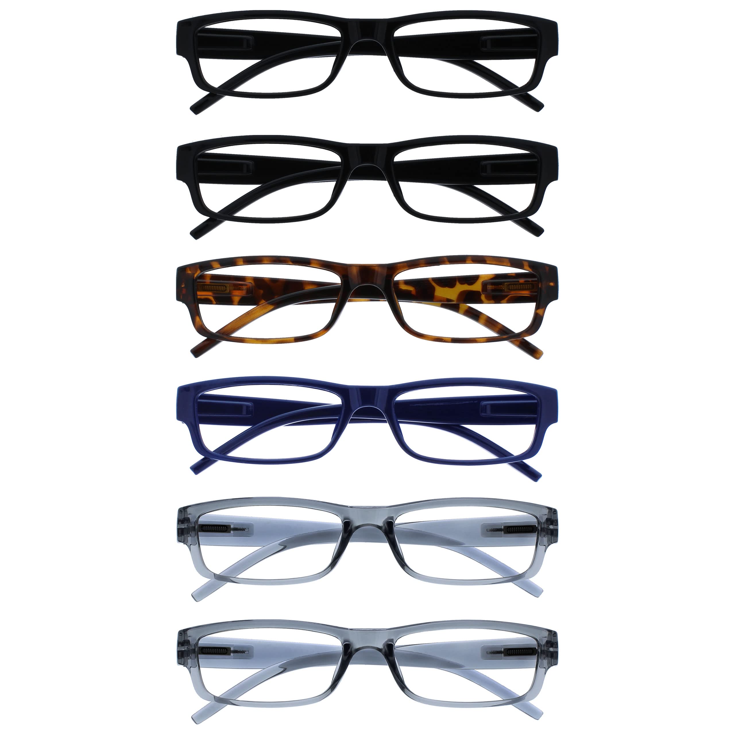 OPULIZE ACE Reading Glasses for Women Men Lightweight Comfortable Narrow Rectangular Frame with Spring Hinges Scratch Resistant Black