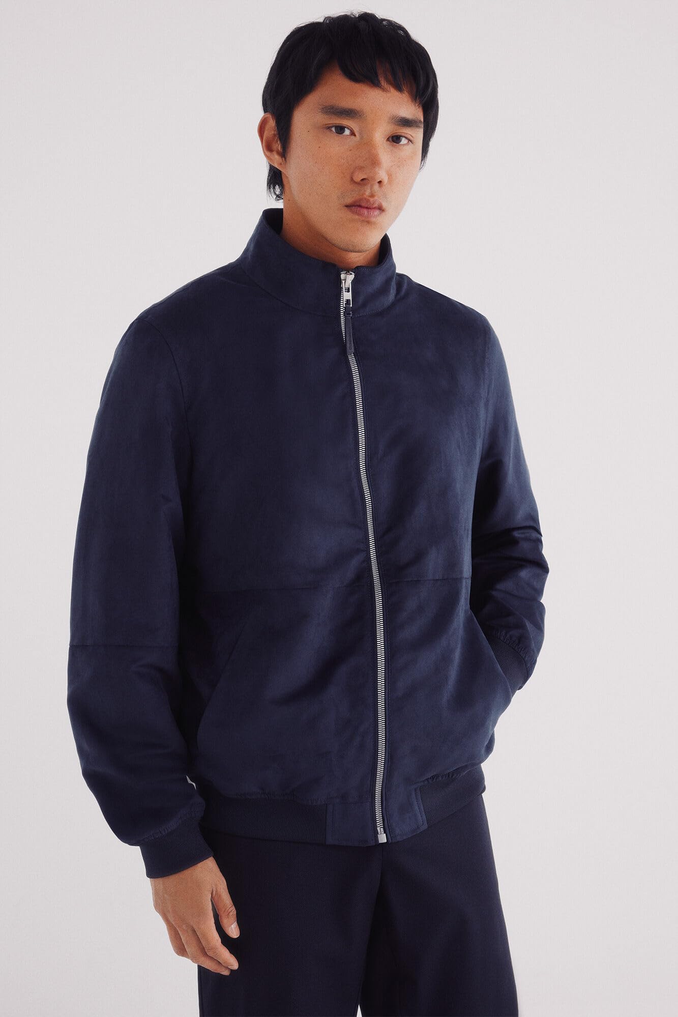 SPRINGFIELD Suede Funnel With Zip Closure, Inside Pocket And Cuffs, Bottom And Inside Collar In Elastic Knit Chaqueta De Ante Hombre