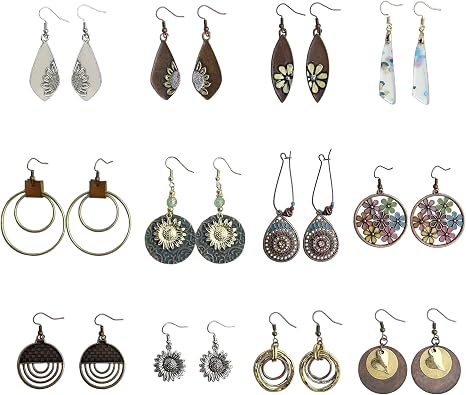 12 Pairs Boho Vintage Drop Dangle Earrings for Women, Ethnic Style Chic Round Jewelry Set,Retro Photoshoot Outfit Bundle for Women Trendy Mothers Day Christmas Gifts