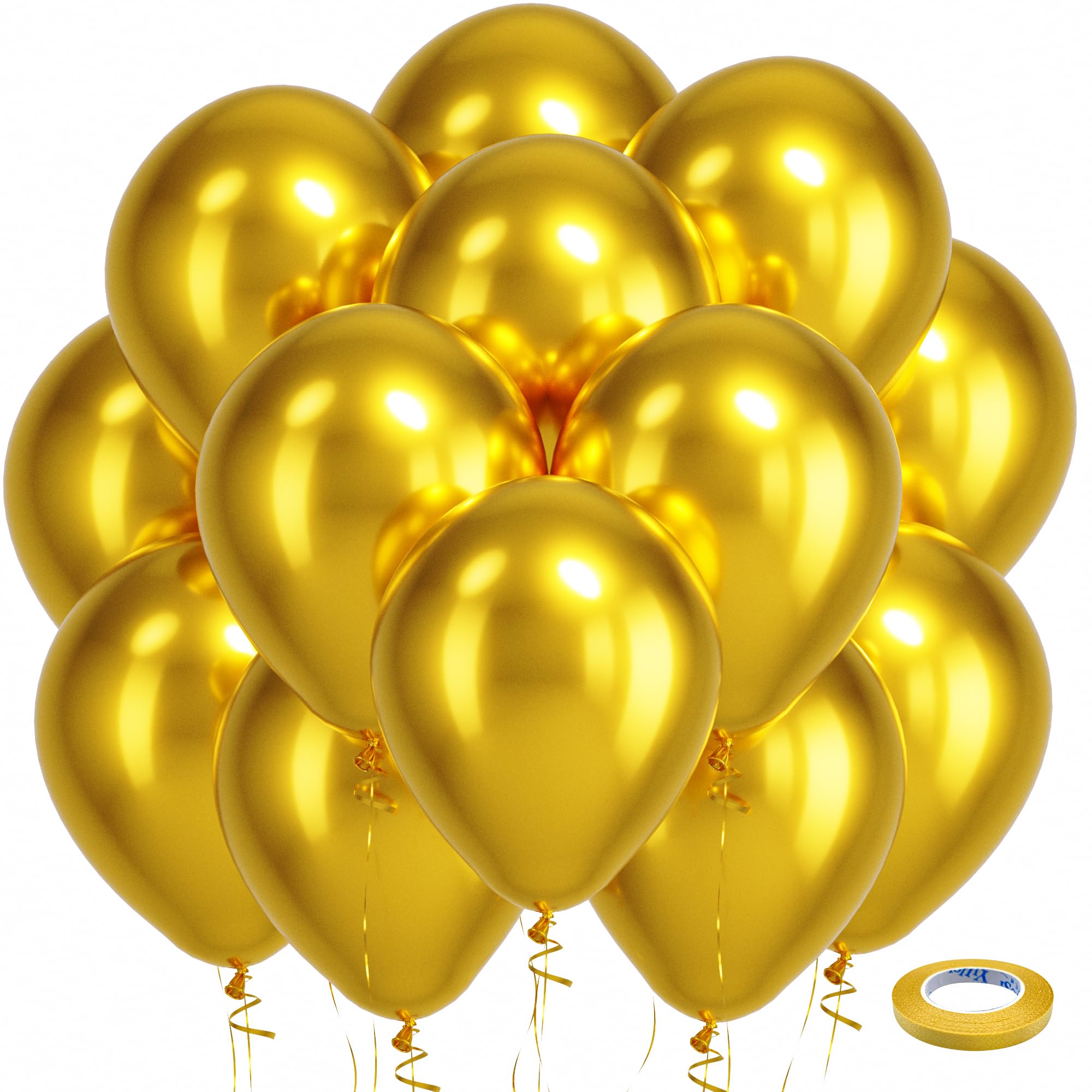 Bezente Gold Metallic Chrome Latex Balloons, 100 Pack 12 inch Gold Round Helium Balloons for Valentines Day Anniversary New Years Graduation Golden Birthday Casino Party Decorations 2026