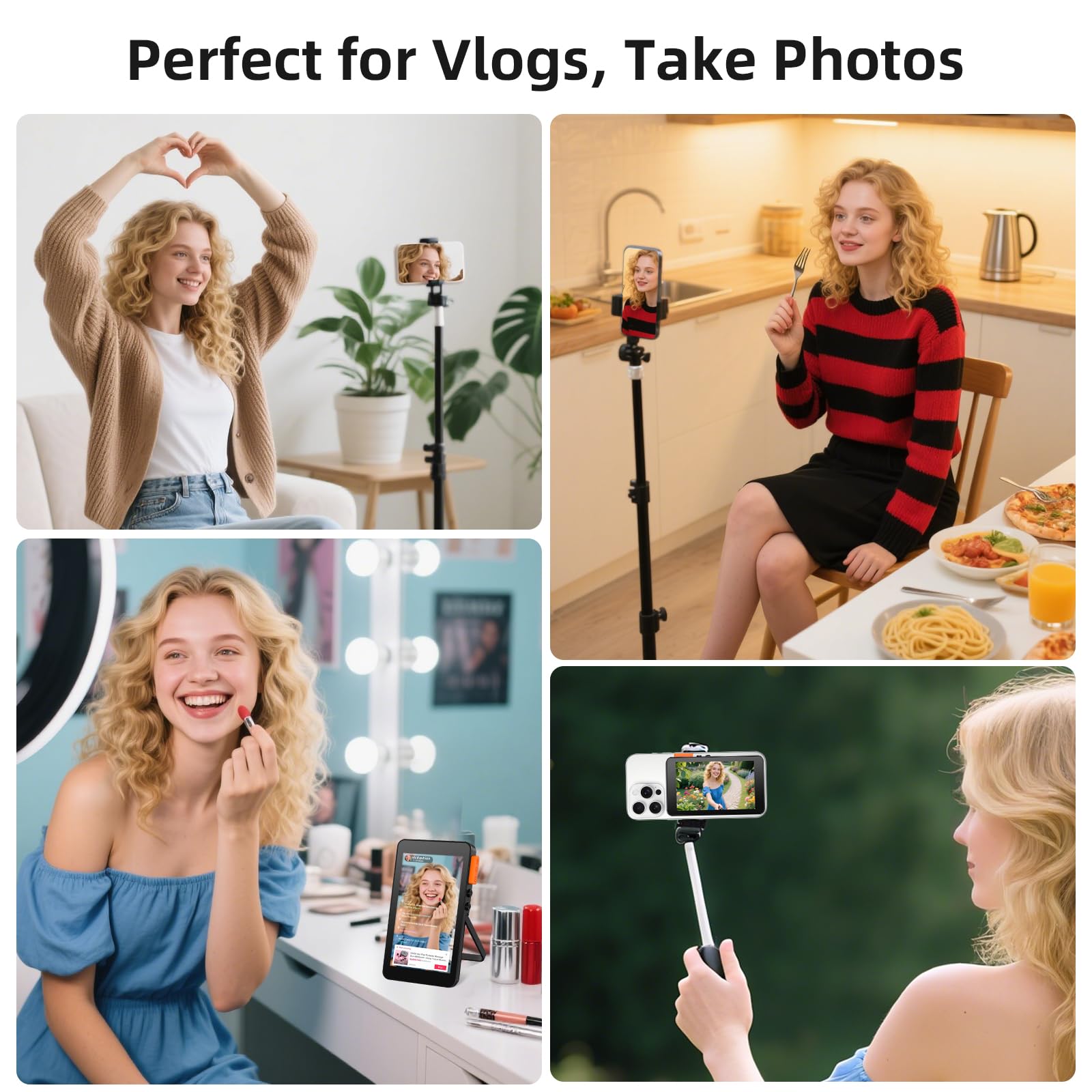 Koolertron 4 Zoll Handy Selfie Monitor mit Lautsprechern und Ständer, Magnet Rückkamera Selfie Monitor iPhone Android, Kabellos 20-50M, Selfie Bildschirm für Teleprompter YouTube TikTok Live Stream