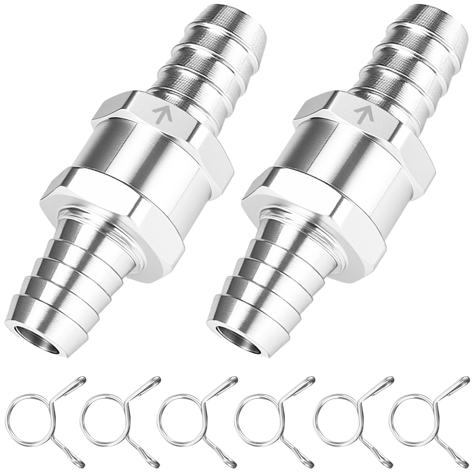 2 Pack 12mm (1/2") Aluminum Non Return Valve, One Way Check Valve for Fuel/Oil/Gas/Petrol/Diesel, Anti-Backflow Valve for Automotive, Carburetor & Low Pressure Systems (12mm (1/2"))