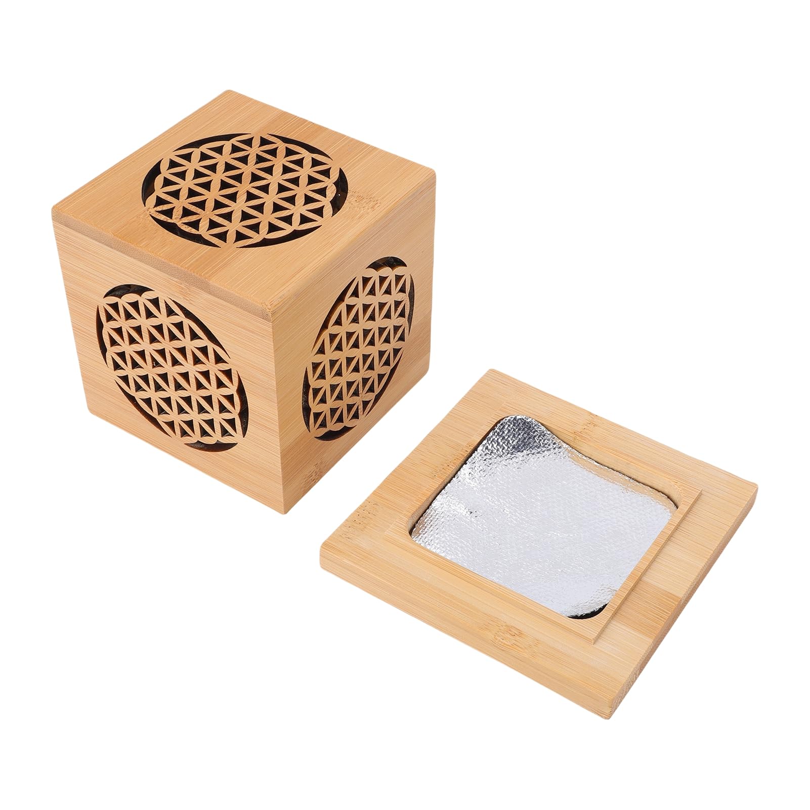 Boîte d'encens en bois pour purification maison et brûleur de parfum creux motif fleurs