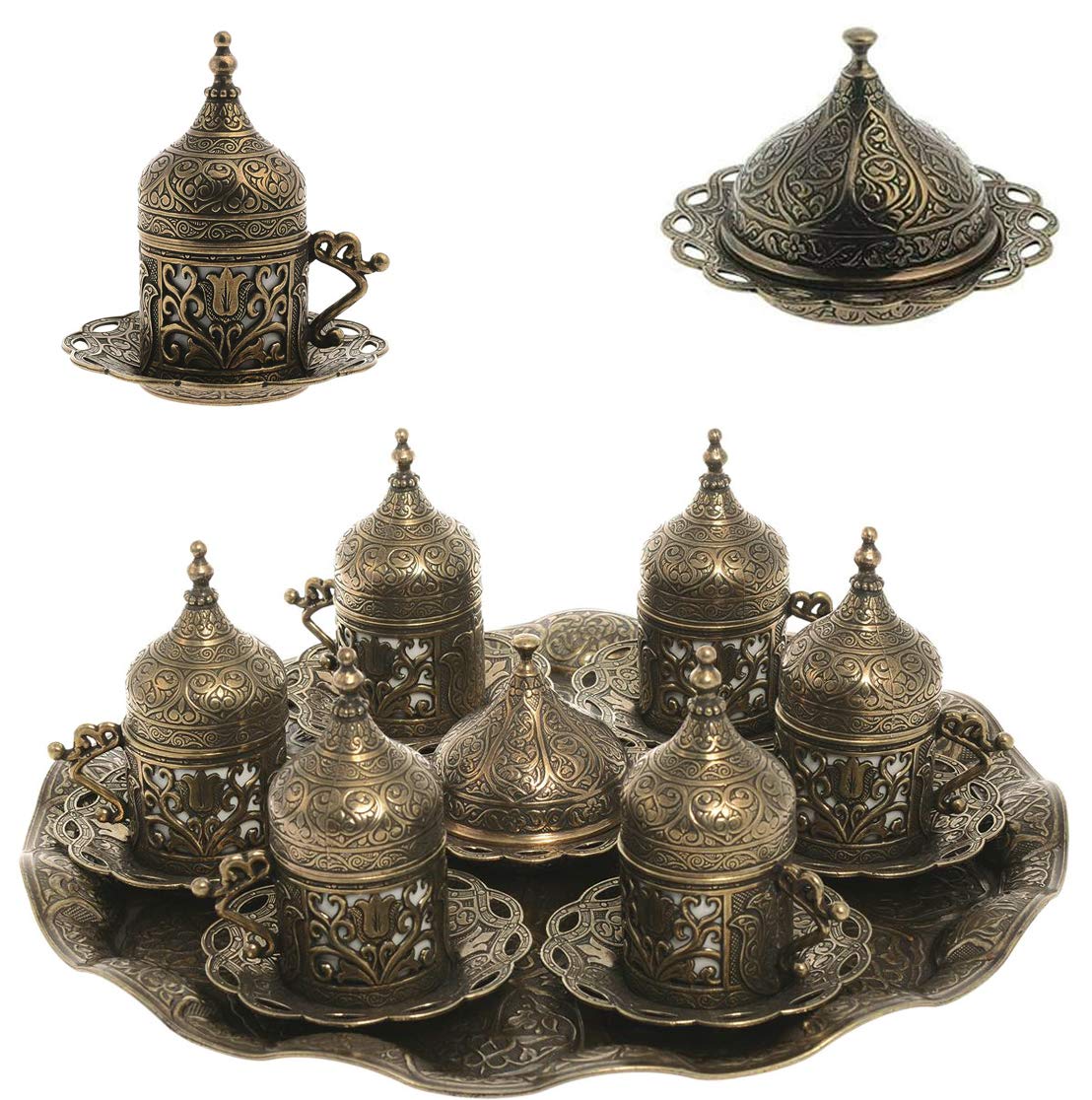 Alisveristime Lale Türkisches Kaffeeservice mit 6 Tassen und Tablett (Autentic Green)
