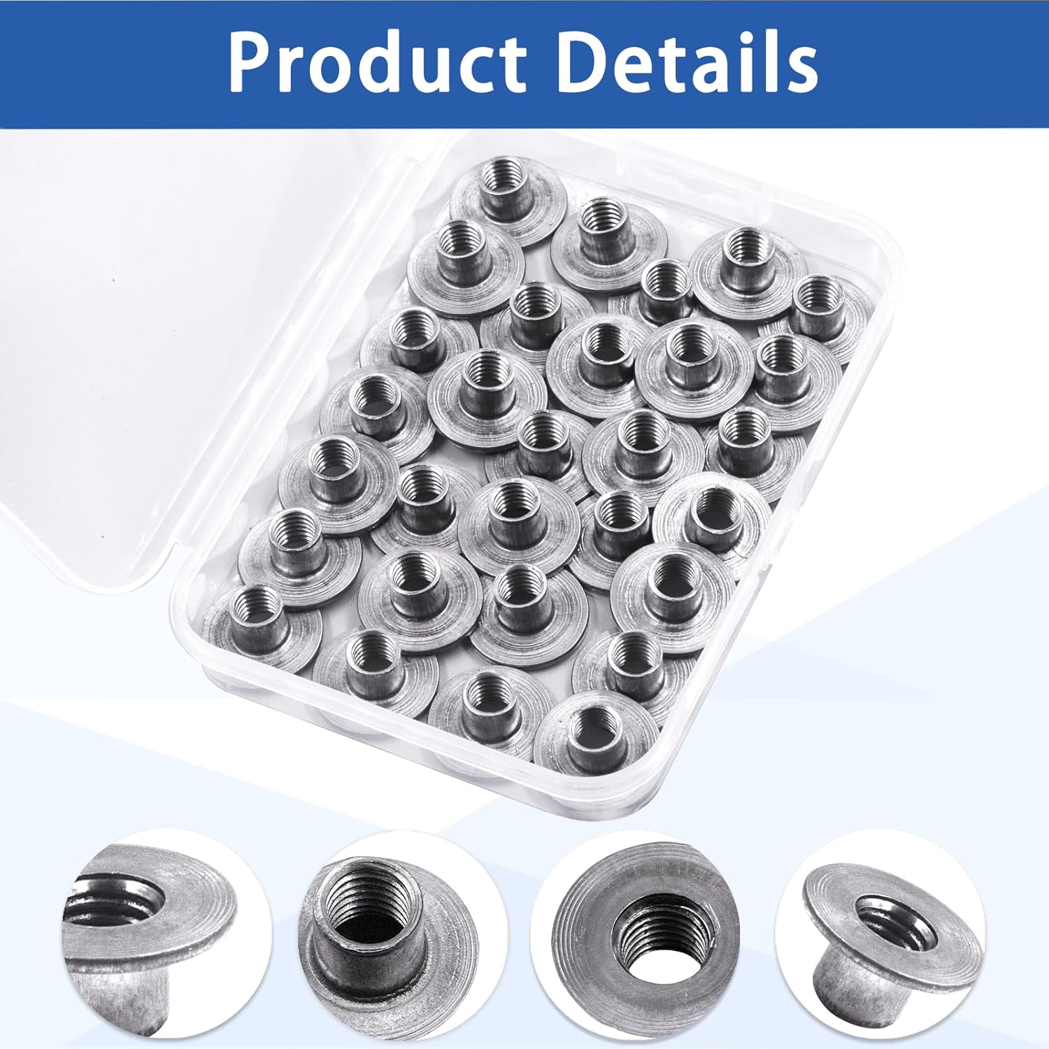 Glarks 30pcs M8 x 10mm Round Base Weld Tee Nut, Carbon Steel Through Hole Tee Nut, Flange Insert Female Thread T-Nuts for Hardware Fitting Fastener, Wood Furniture, Hardware Accessories