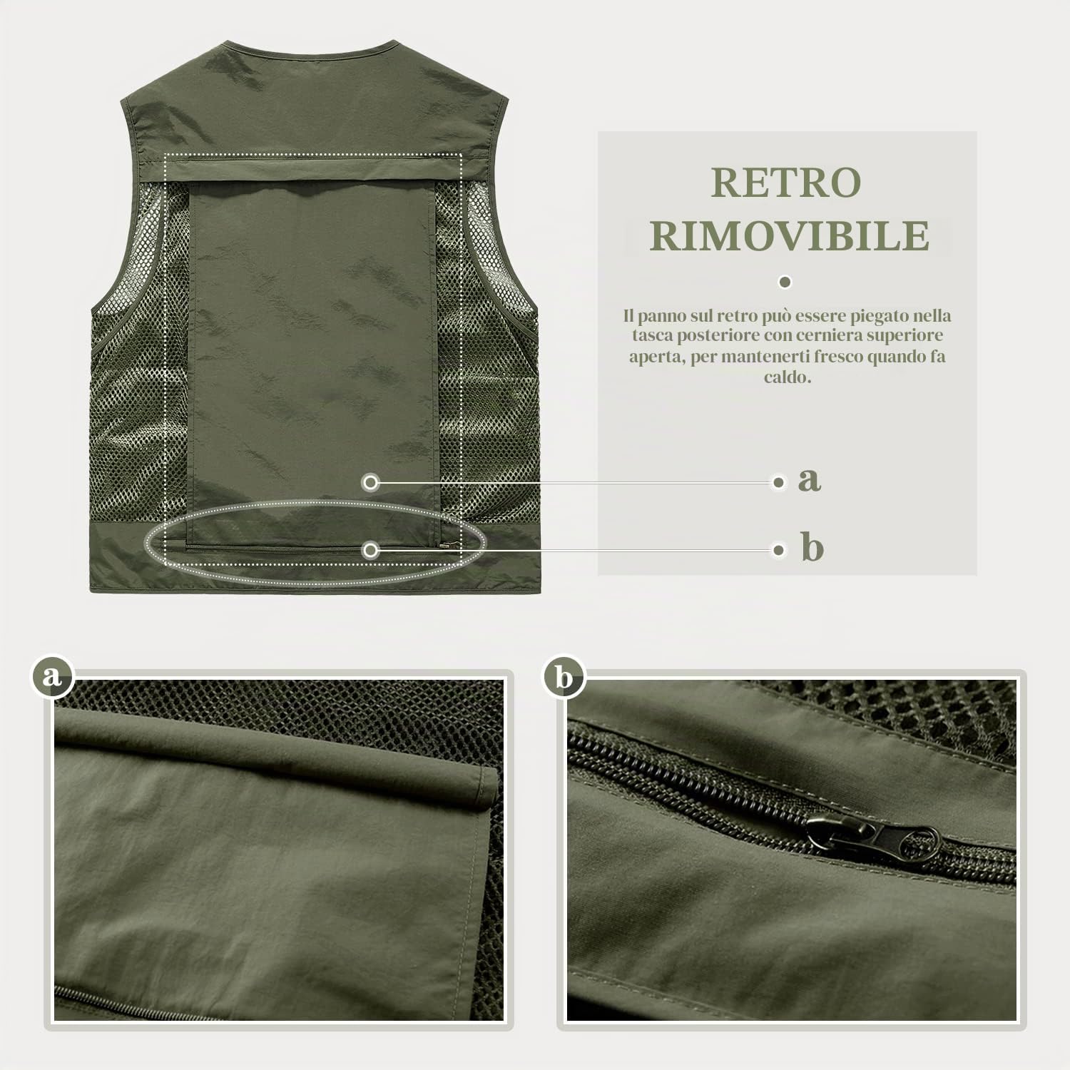 Uomo Tasche Multiple Gilet da Pesca Senza Maniche Traspirante Gilet in Rete per la Fotografia di Caccia