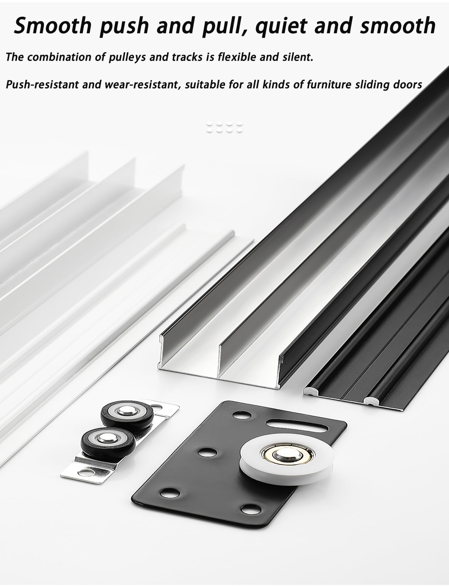Kit de herrajes for rieles de puerta corrediza de armario, 2 rieles de aluminio con programa de polea, reparación de rieles for puertas corredizas de vidrio, guía for puertas mosquiteras de vidrio for
