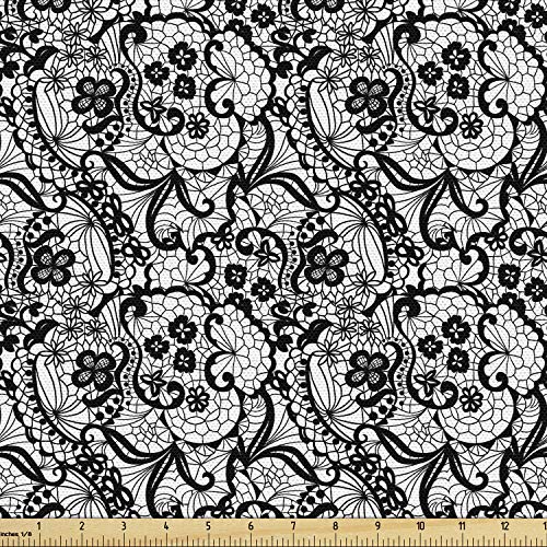 Lunarable Gothic Fabric by The Yard, Lace Pattern with Flowers