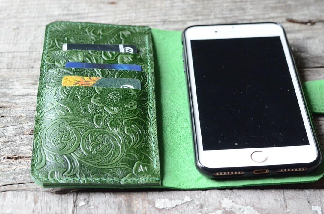 handmade Genuine leather wallet case FOR iphone 6 / 6S plus case leather case for iphone 7/7 plus with wristlet -Italian oiled leather iPhone 6s / 6 plus wallet case, iPhone SE / 5 / 5s GREEN