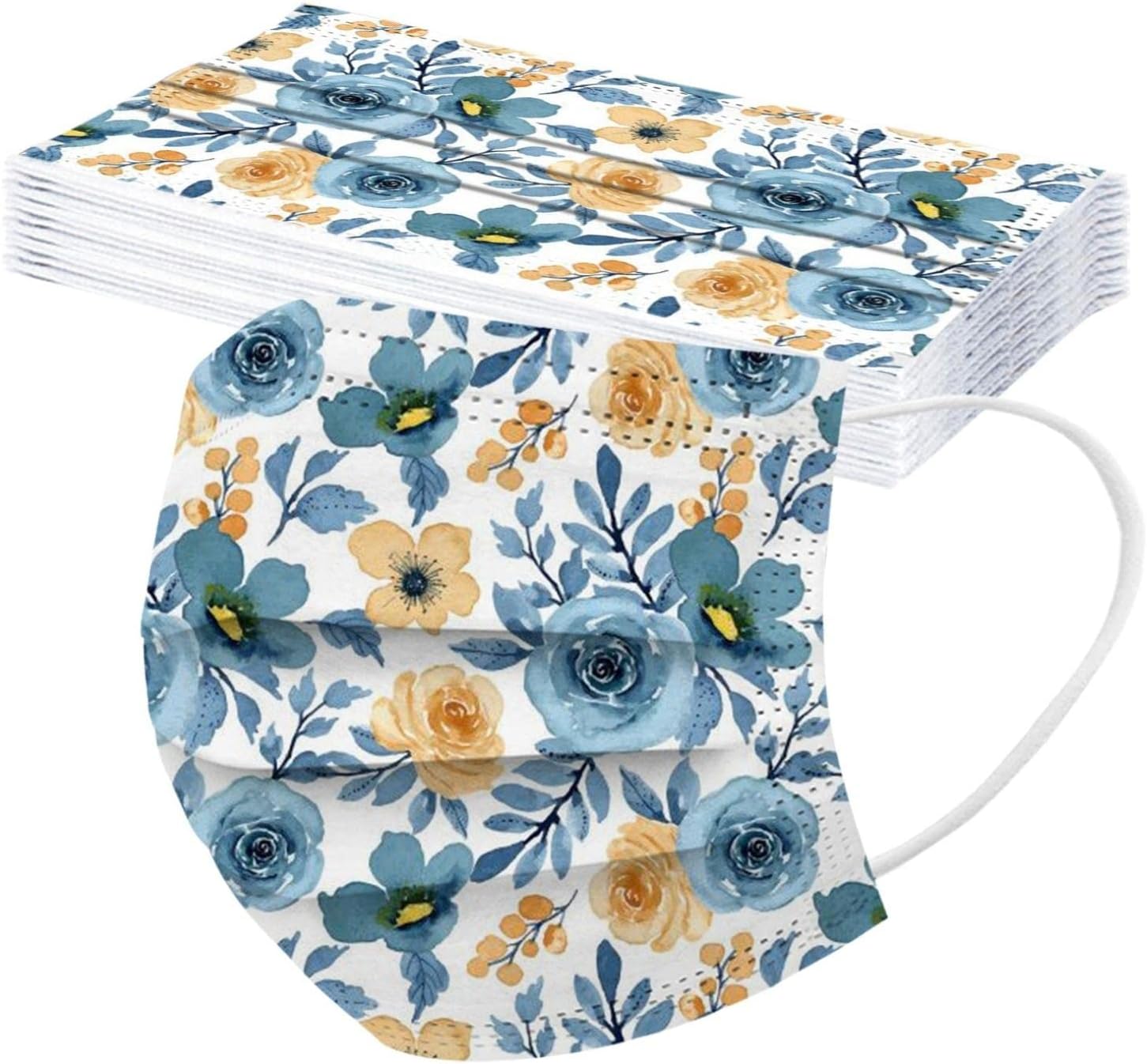 BOFFO 50 Pack Spring flowers Face_Masks with 3 Layer Face Filter with Elastic Earloop, Breathable with Floral Print for Adult (Multicoloredh)