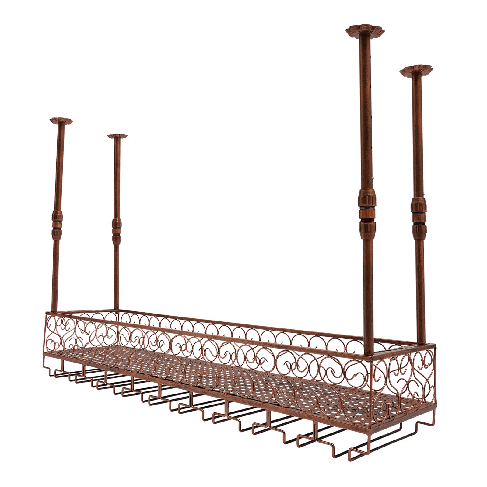 Estante de techo, estante para vino de montaje en techo, altura ajustable, 35-55 cm, soporte para copas de vino retro para habitaciones con una altura de 7,71 – 8,37 pies, cocinas, bares,