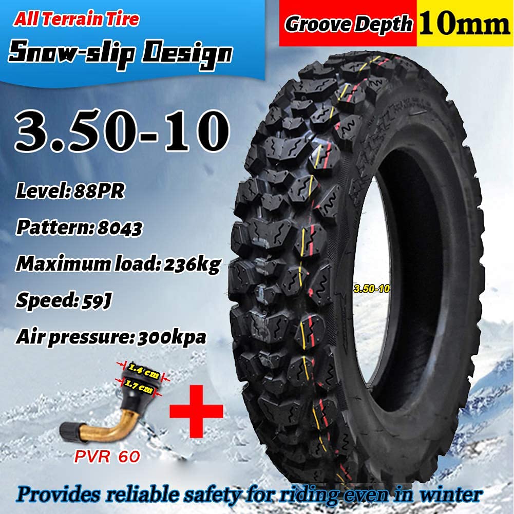 3.50-10 Pneu de scooter Tubeless Offroad Street Pneu 3.50x10 Pneu tout terrain Scooter Pneu pour moto cyclomoteur et scooter électrique avant ou arrière s'adapte sur jante de 10 pouces