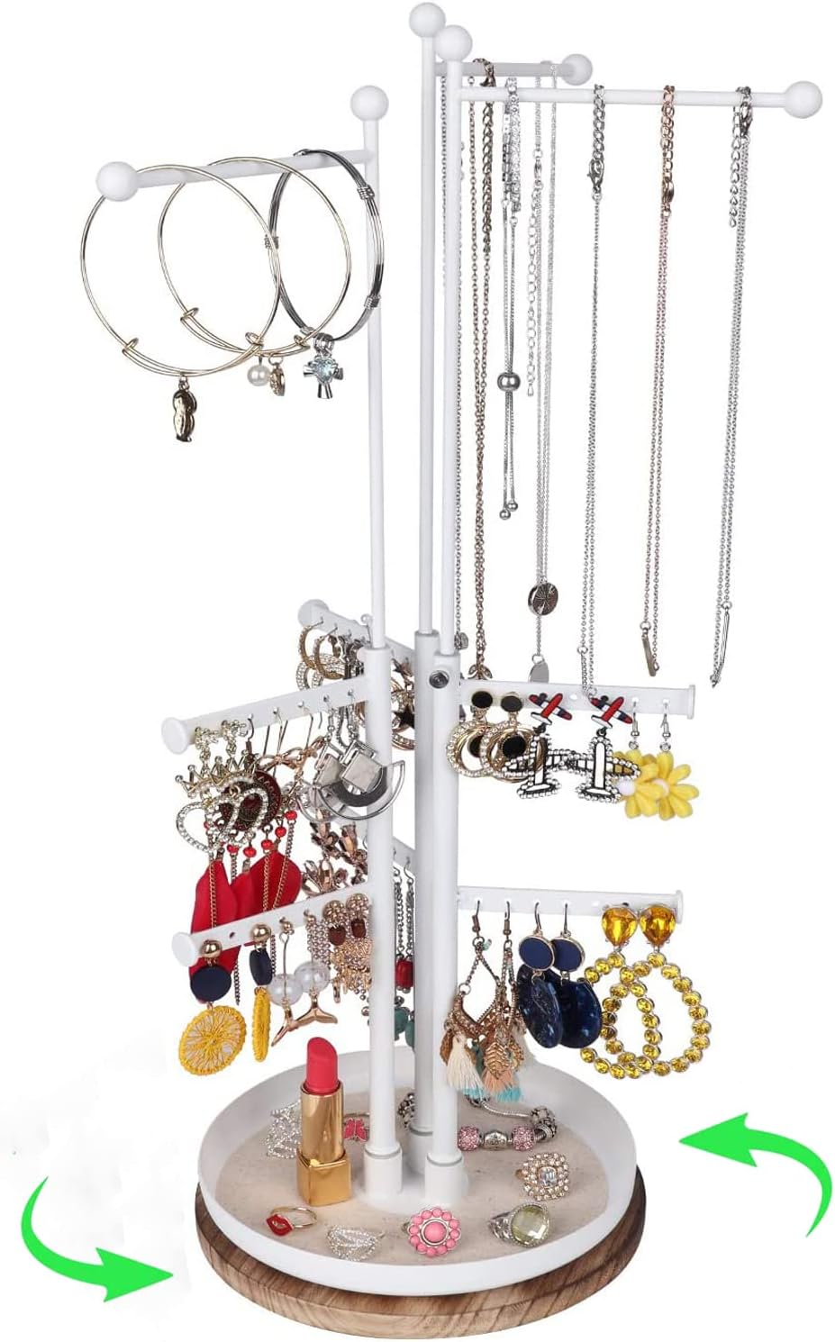 Rotating Jewelry Tower Organizer- Jewelry Tree Stand Organizer with 9 Tiers Adjustable Height Branches Display for Necklace Bracelet Earring and Ring (White)