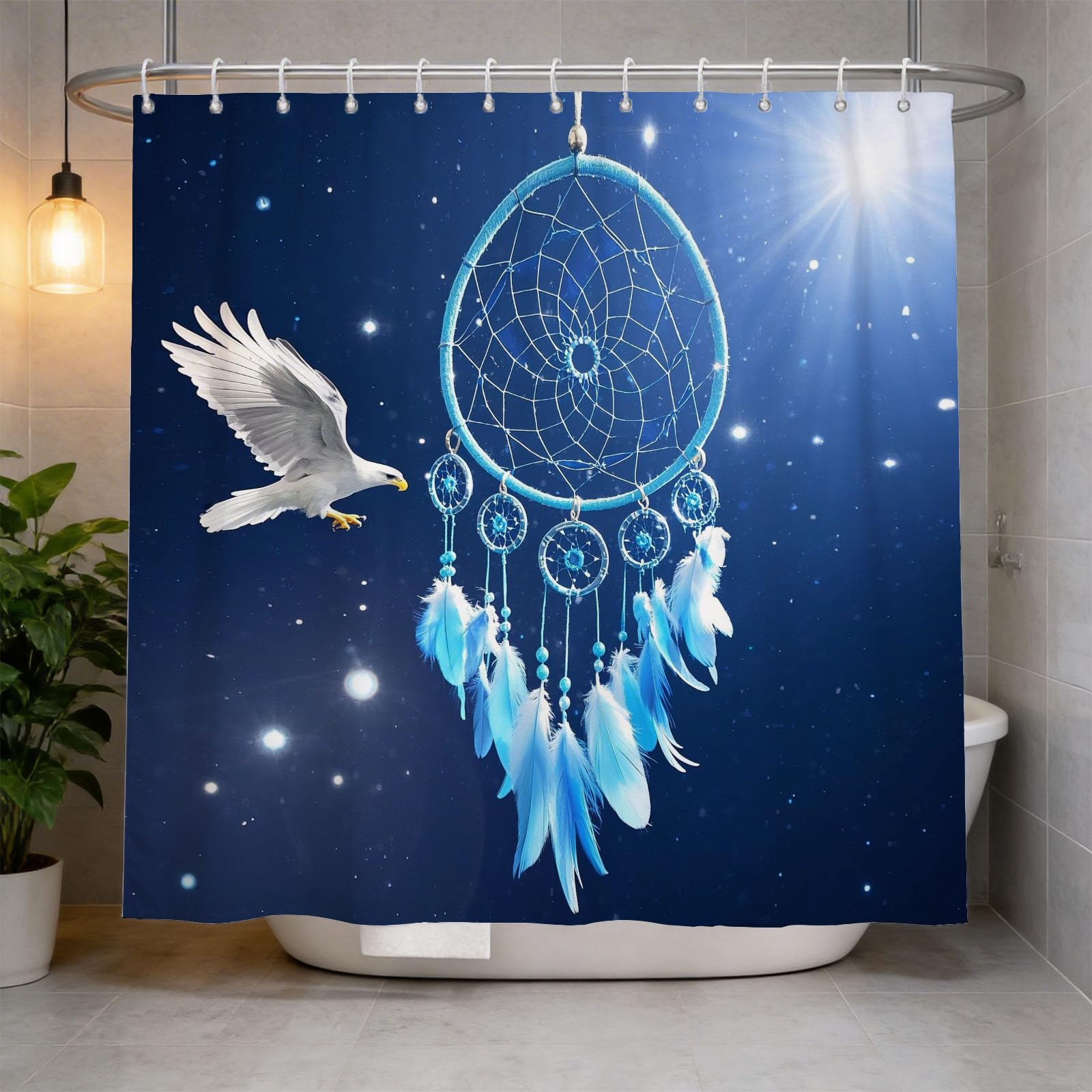 Hongduo 3D Feather Pattern Shower Curtain for Stalls Bathtubs Eagle Bathroom Decor Shower Curtain Set Polyester Fabric Waterproof 200x200cm/79X79 Inch with Hooks