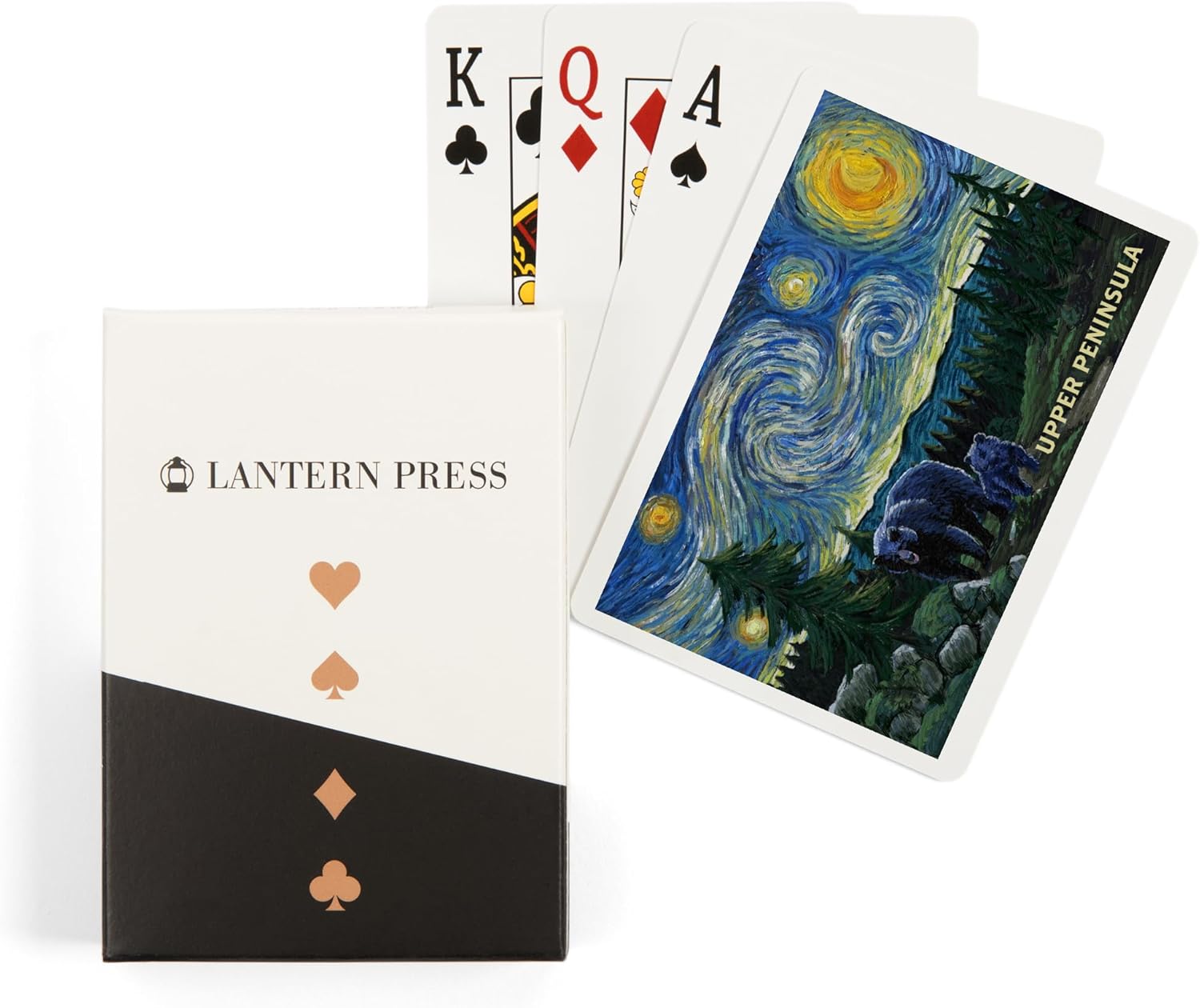 Lantern Press Upper Peninsula, Michigan, Starry Night, Bear and Cub, 52 Playing Cards for Adults, Poker Size Card Deck