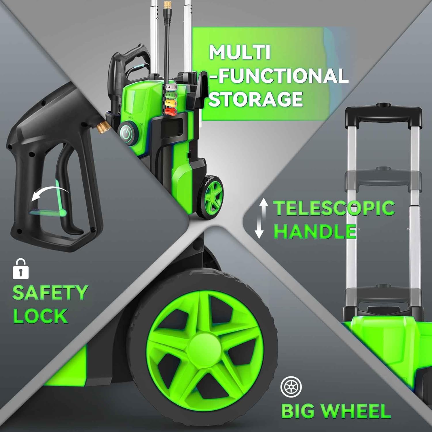 Professional 𝐏𝐫𝐞𝐬*𝐬𝐮𝐫𝐞 𝐂𝐥𝐞*𝐚𝐧𝐞𝐫,Heavy Duty 4 Nozzles,for Home/Cars (Light Green)