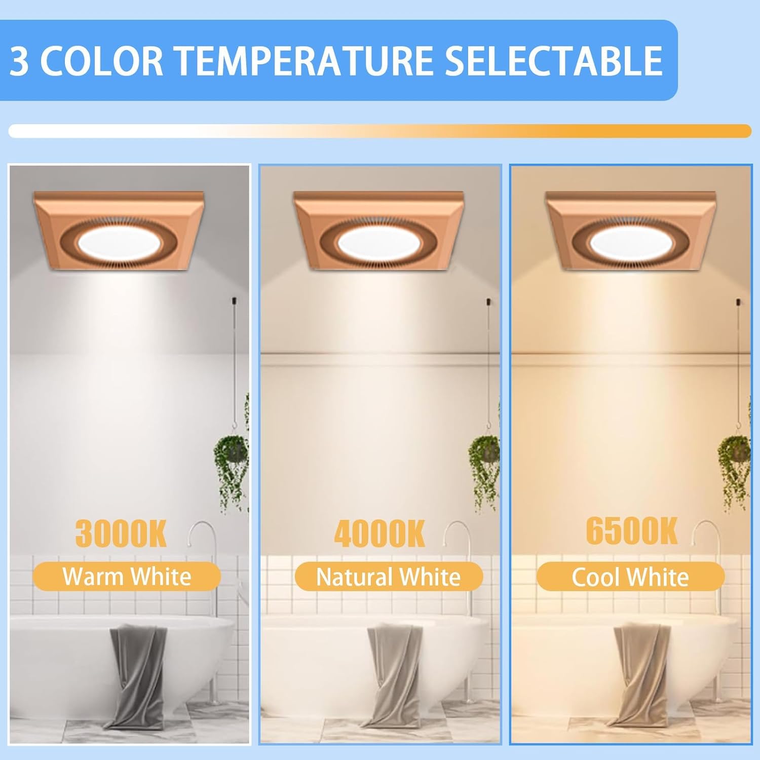 Bathroom Exhaust Fan with LED Light, High CFM Efficient Ventilation Fan for Ceiling Mount, Ultra Quiet Powerful Vent Fan & Adjustable Light Combo for Bath, Shower, Office, 21W (Copper Color)