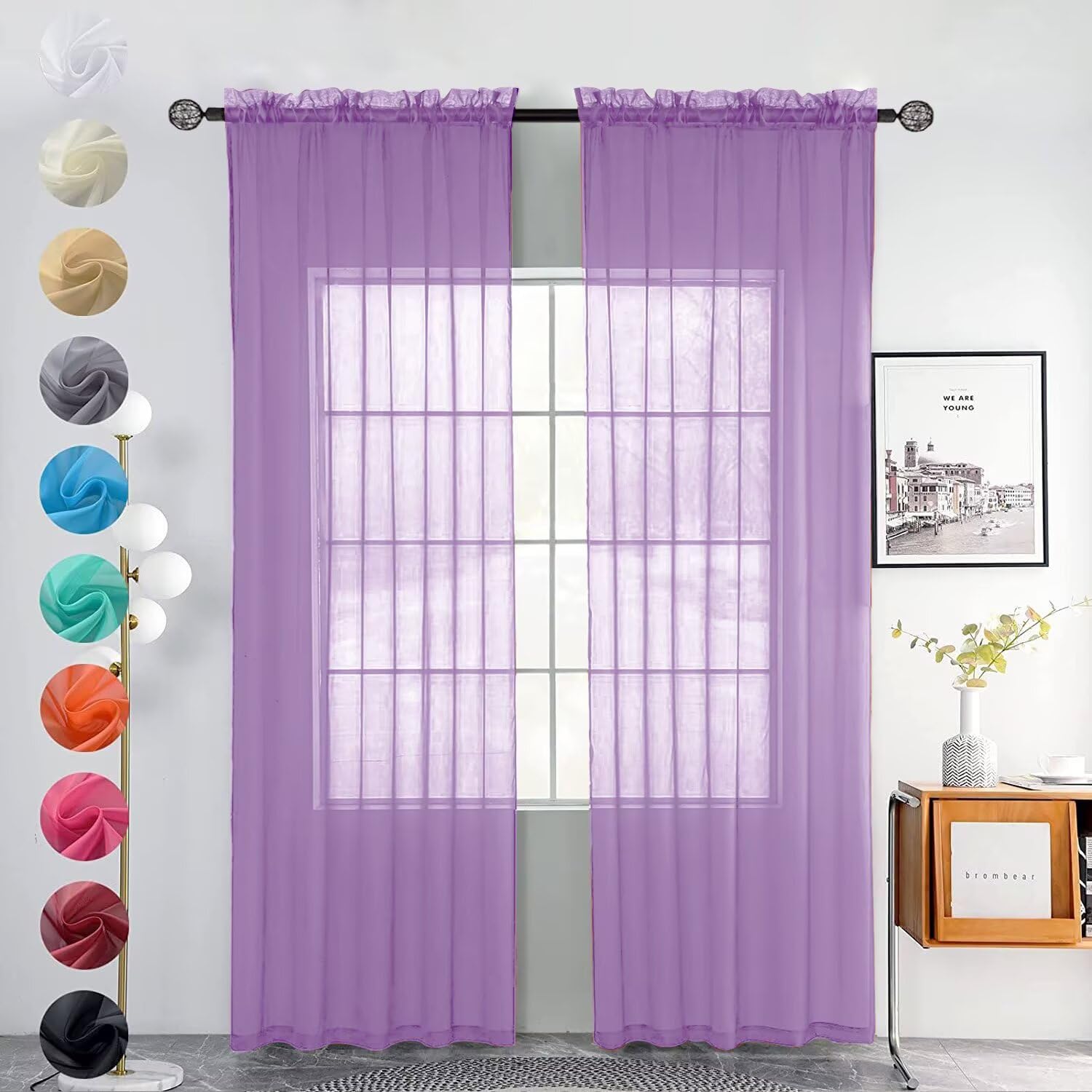 Youleyar 2 Set Sheer Transparente Gardine aus Voile Polyester