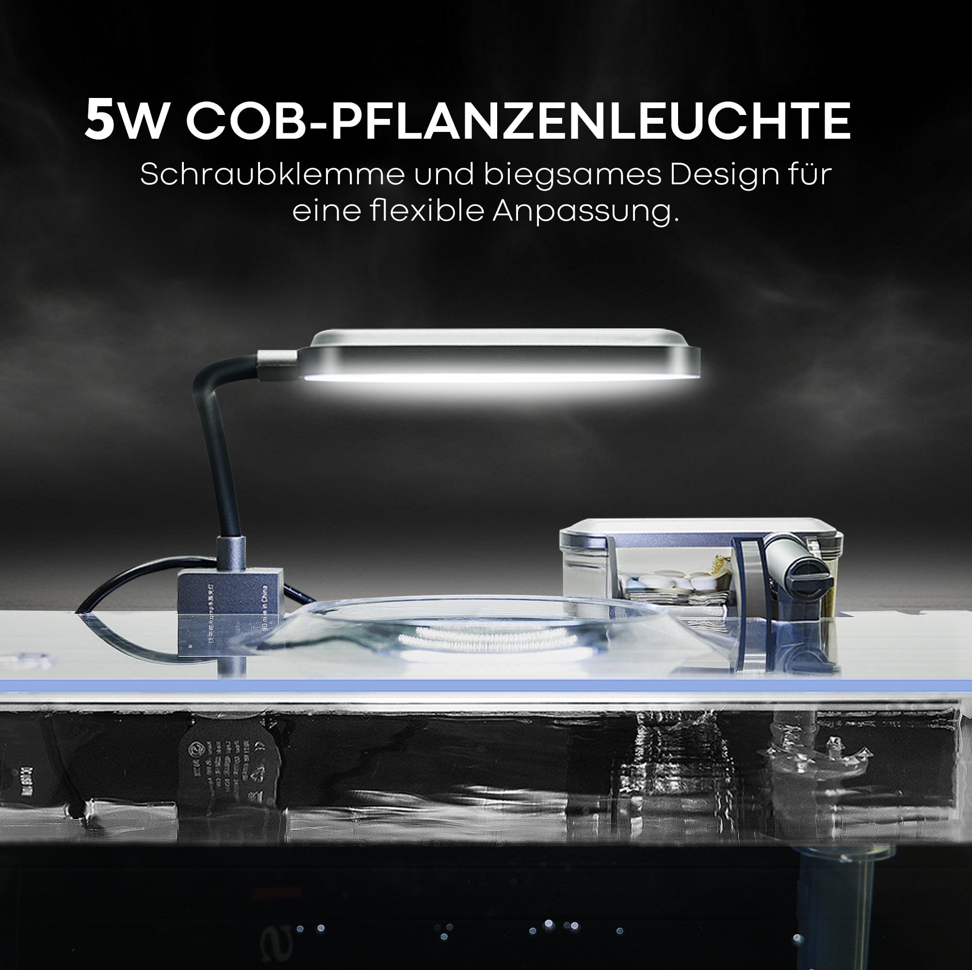 Aquarium Desktop-Set 10L Kleines Fischbecken 30x15x22, Ultra-Klares Glas mit Selbstreinigungsfilter, Helles Licht, Heizung, Steine,Kies, Reinigungswerkzeug, Randloses Fischglas für Anfänger Starterkit