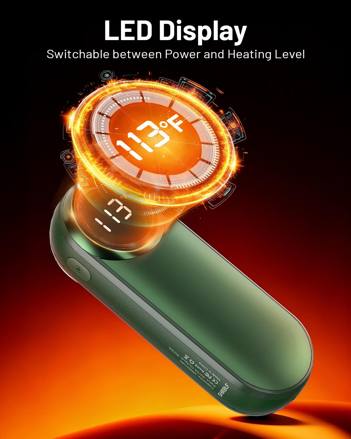 Calentadores de manos recargables, calentadores de manos eléctricos de 12000 mAh con luz, paquete de 2 manos calientes de bolsillo reutilizables hasta 20 horas, calentador portátil de calor de doble