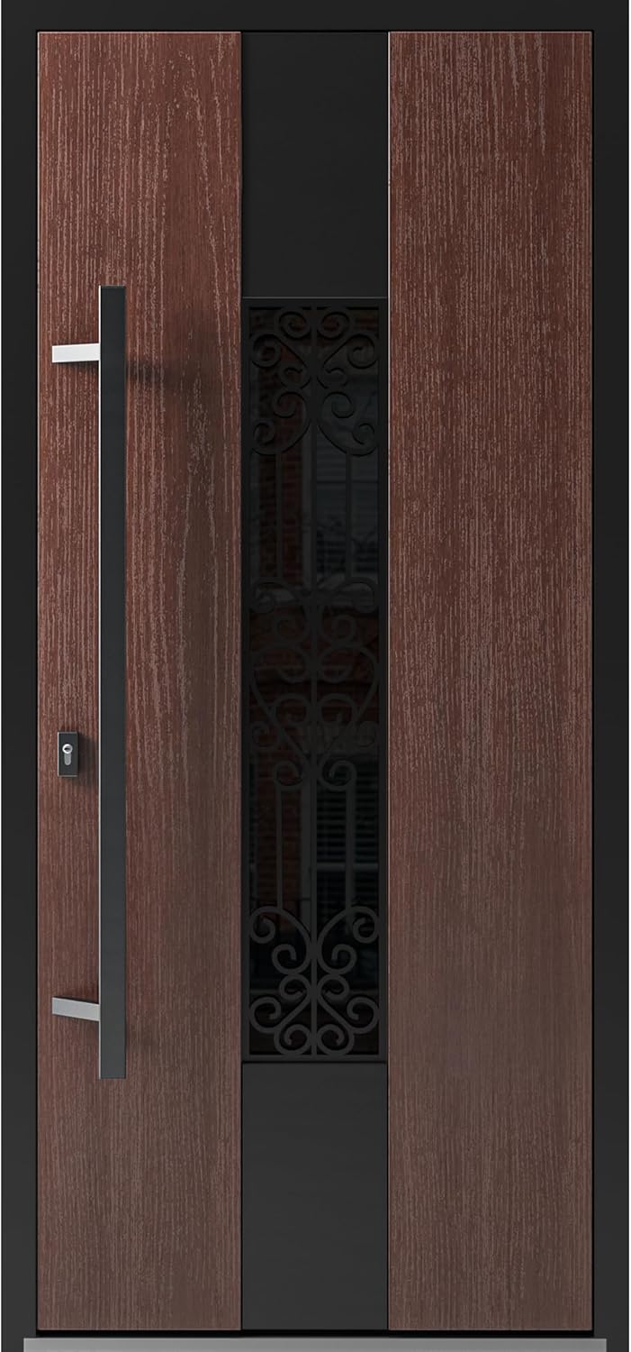 VDOMDOORS Front Exterior Prehung Steel Door/Ronex 1205 Bronze Oak/Entry Metal Modern Painted W36 x H80 Right Hand Inswing