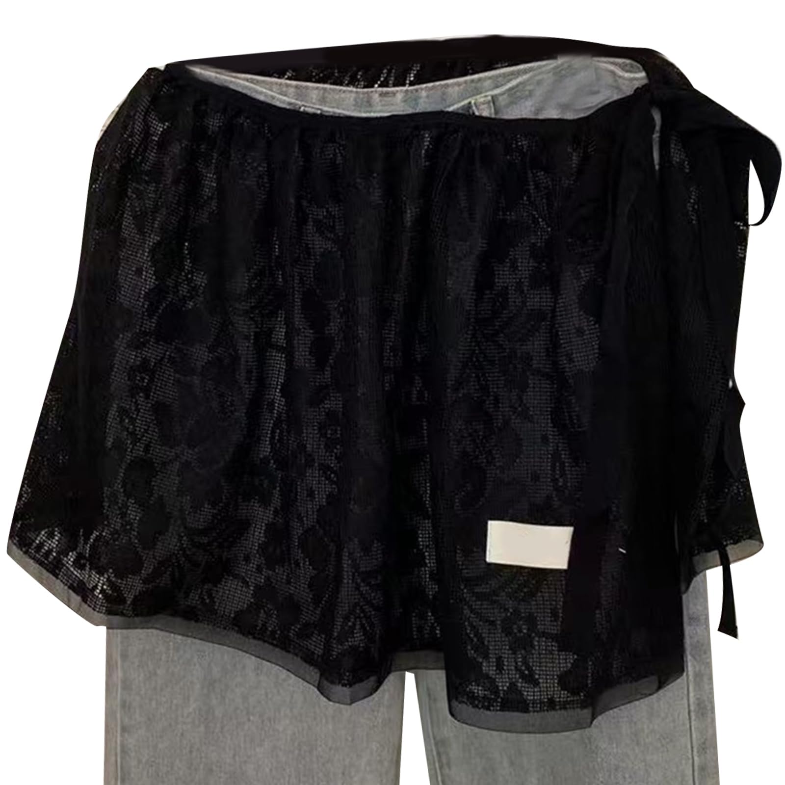 Jupe tablier court avec bandage à nouer et dentelle florale pour femme