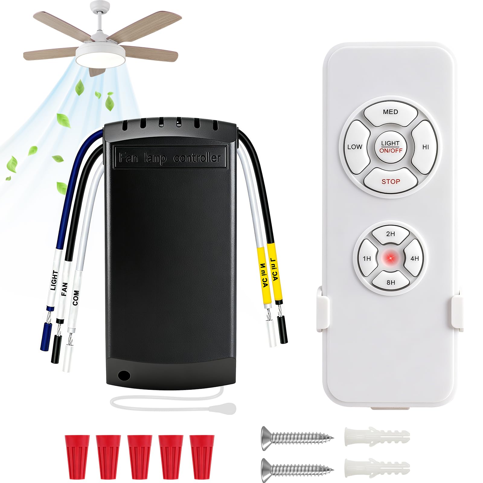 Kit universale per ventilatore da soffitto con interruttore silenzioso, telecomando senza fili con regolazione a 3 marce, controllo della luce e 4 controlli di timming, telecomando senza fili