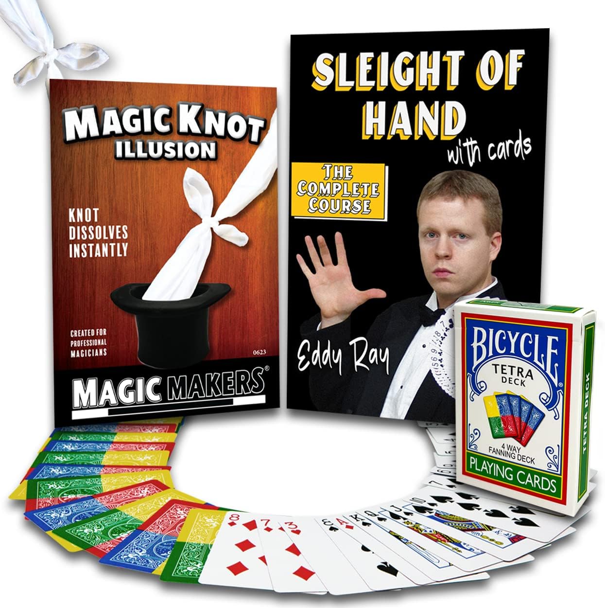 Magic Makers Complete Course in Magic - Sleight of Hand with Cards Kit Includes Bicycle Fanning Deck & Magic Knot