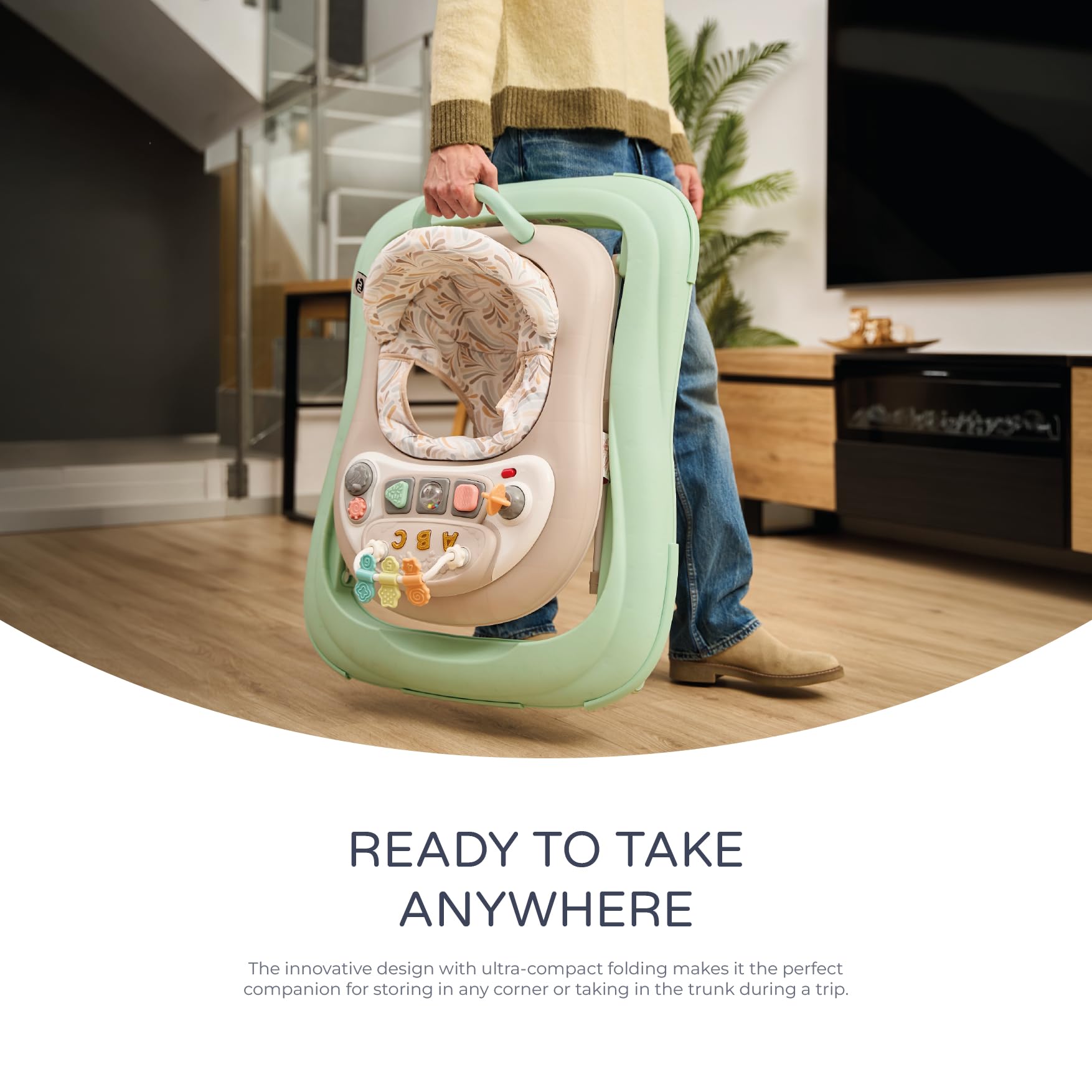 MS BabyWorld chodzik BASIC PLUS chodzik dla dzieci z interaktywną tacą do gier z dźwiękiem, podstawa zapobiegająca przewróceniu, silikonowa mata na kółkach i 3 pozycje wysokości