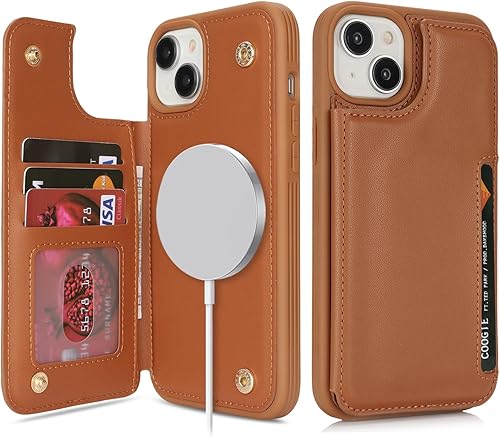 Miniatura 7 de Funda para iPhone 14 Plus con tarjetero de crédito, caja fuerte para iPhone 14 Plus, funda de cuero para mujer, compatible con MagSafe, cartera