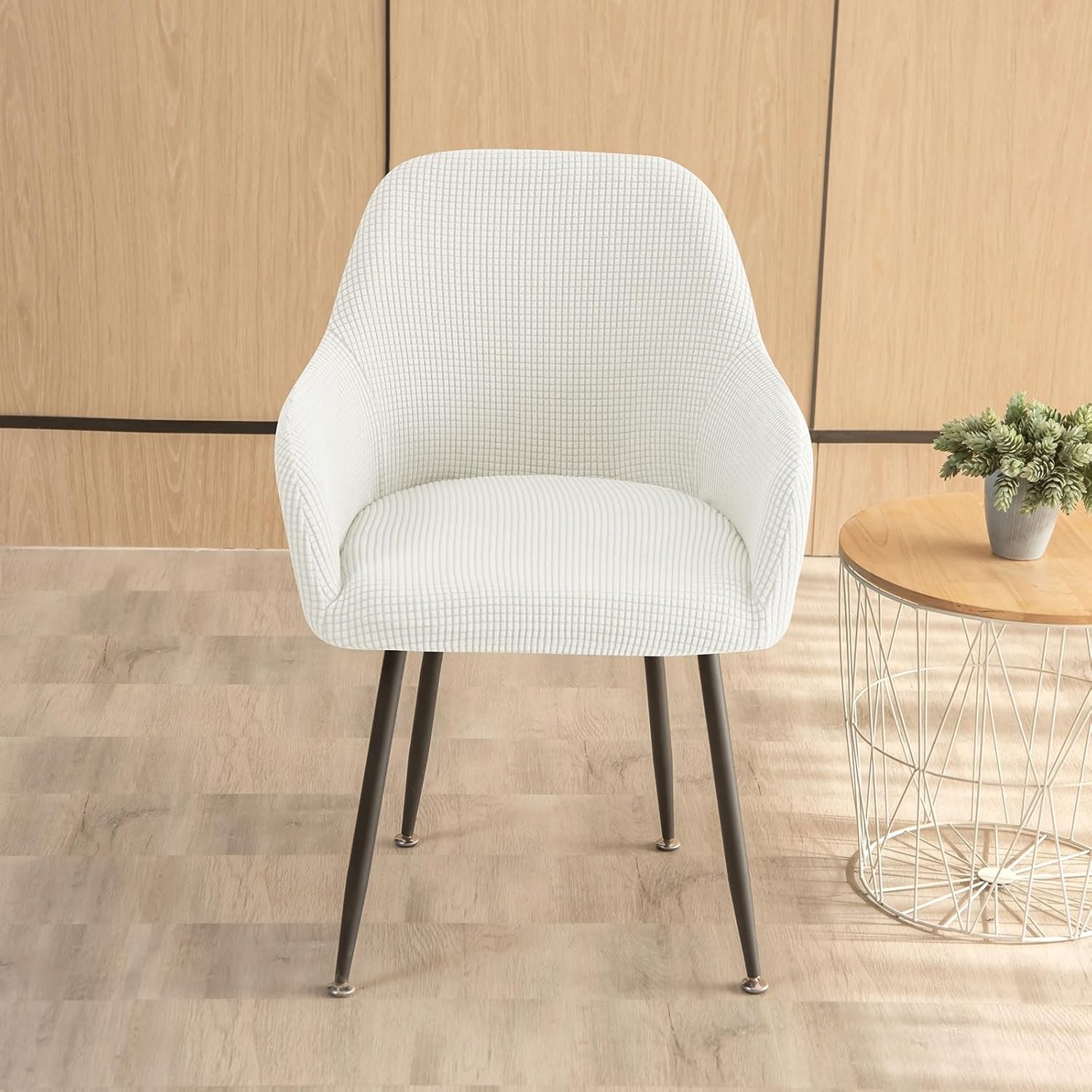 Curved Back Accent Dining Room Chair Covers Slipcovers with Arms Set of 1/2/4/6 Stretch Swivel Office Desk Bar Stool Armchair Covers Protector for Vanity Kitchen Seat Cover for Chair (White, 2PCS)
