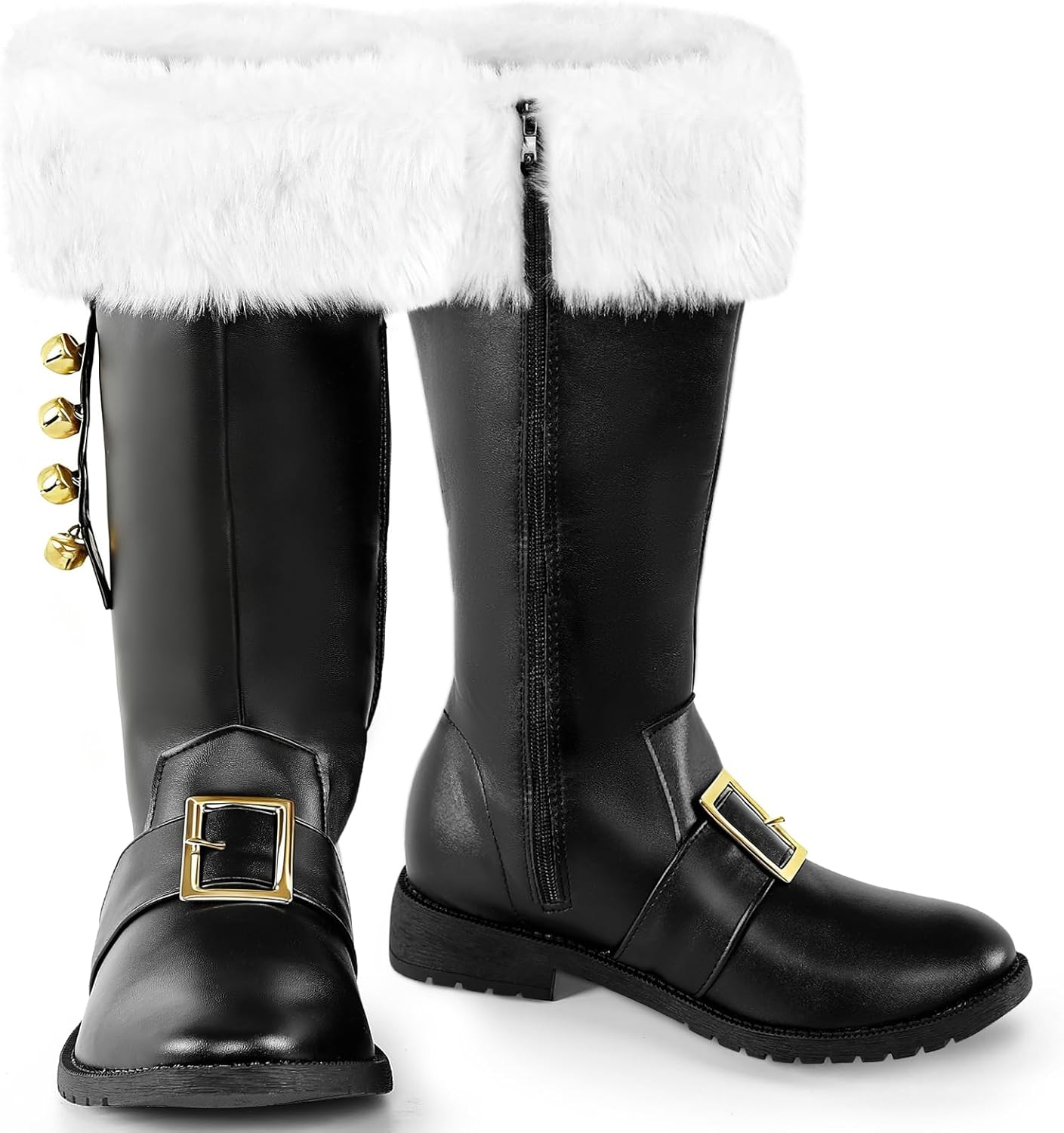Santa Boots Men Christmas Shoes Adult Black Santa Claus Boots Costume Accessory Wide for Cosplay Xmas