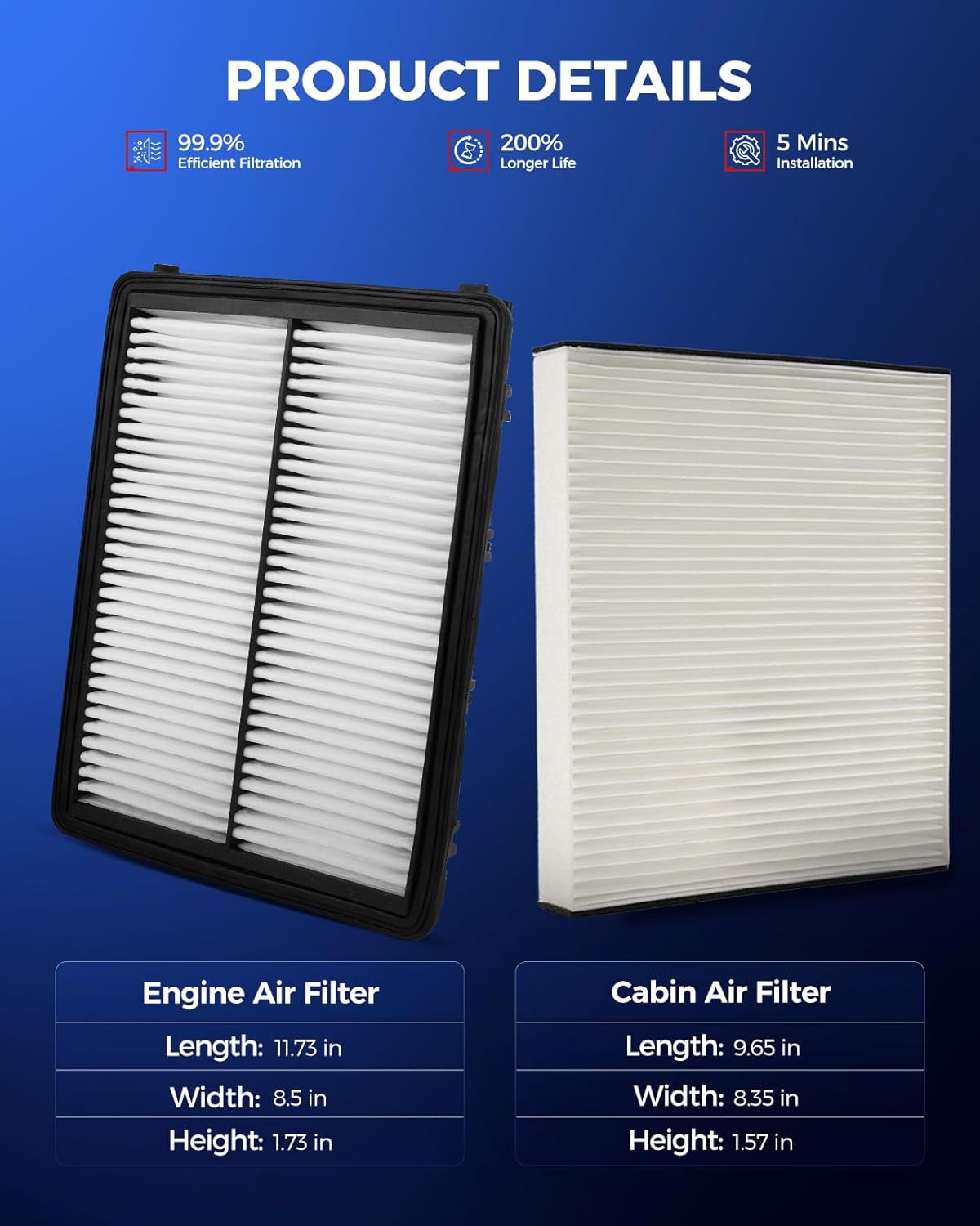 KAX Engine & Cabin Air Filter Kit, Replacement for Hyundai Palisade 2020-2025, Replace# CA11943 CF12936