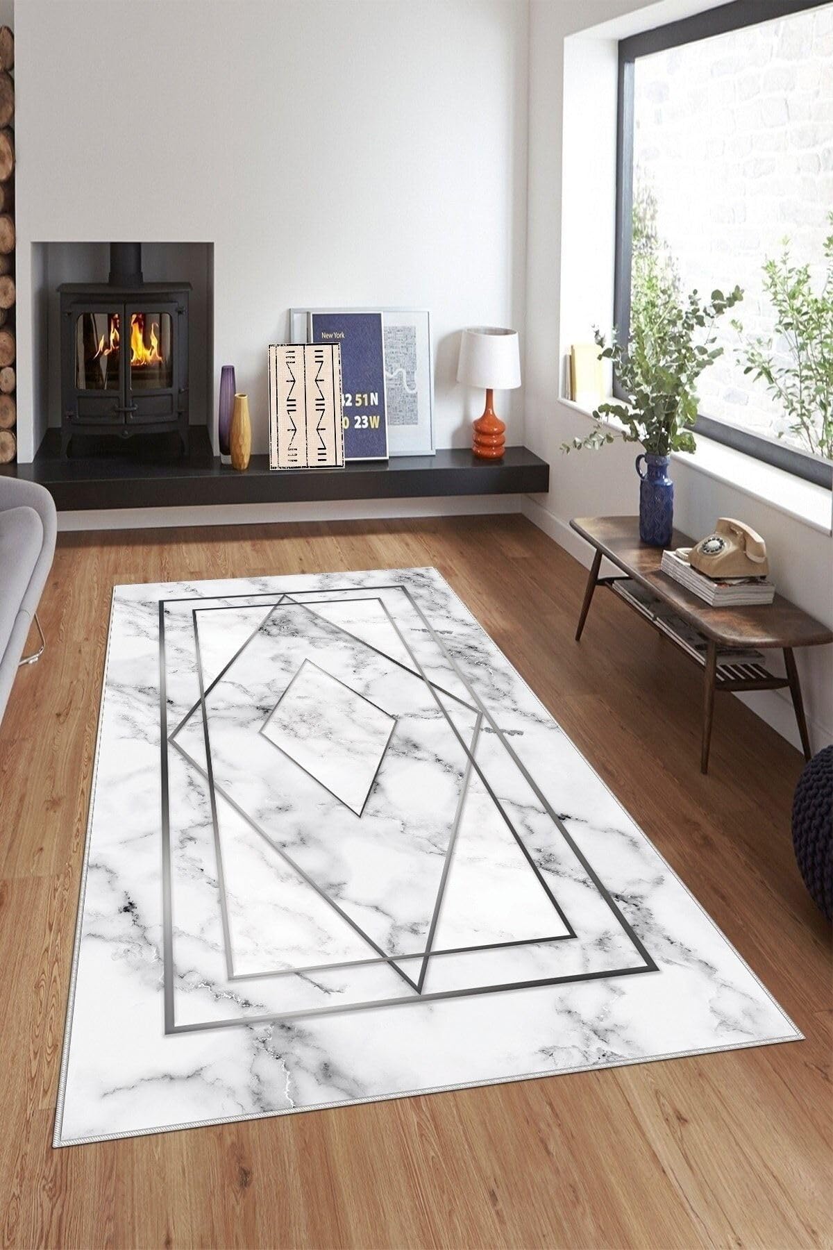 Pelangi Beyaz Gri Işleme Mermer Yıkanabilir Kaymaz Taban Leke Tutmaz Modern Salon Halısı Ve Yolluk, Beyaz-Gümüş 80 x 500