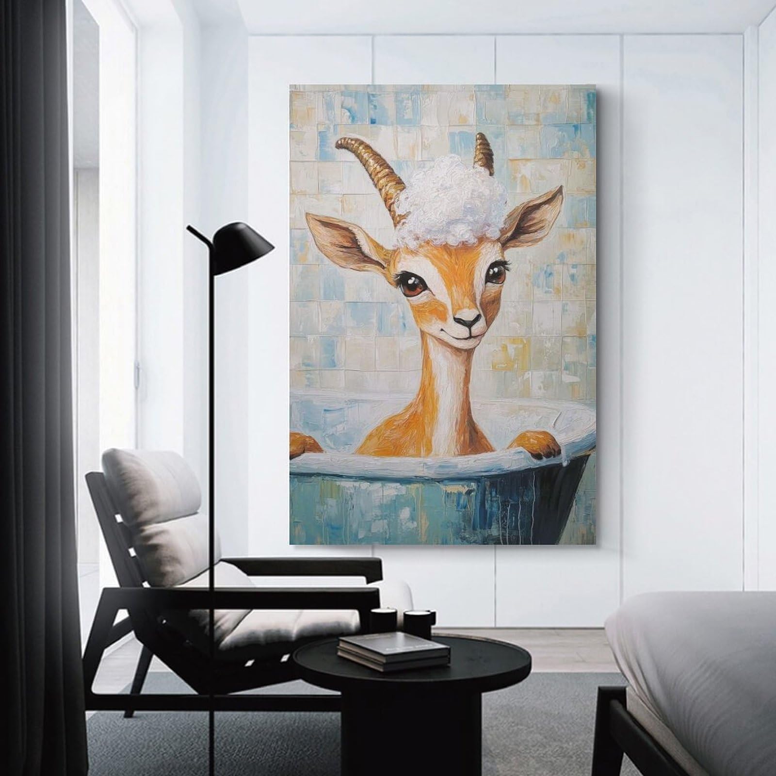 Junmoney Gazelle in A Bath Wall Art Print, 12x18inch(30x45cm), for Wall Displays, Bedrooms Or Room Updates, A Versatile Canvas Print for Layering