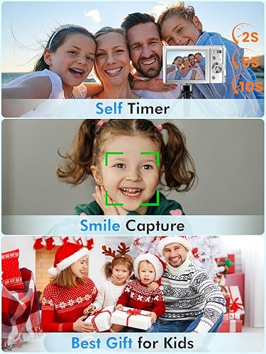 Miniatura 6 de Cámara Digital para Niños, FHD 44MP Cámara Digital Compacta con 2 Baterías, Zoom 16X, Anti-vibración, Flash, Cámaras Compactas Pequeñas Portátiles