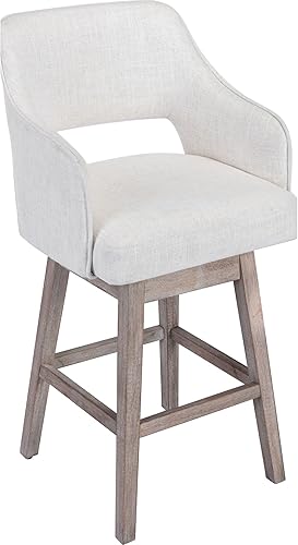 DM Furniture Taburete de bar de 28 pulgadas con respaldo para isla de cocina, taburetes giratorios tapizados de piel sintética, patas de madera,