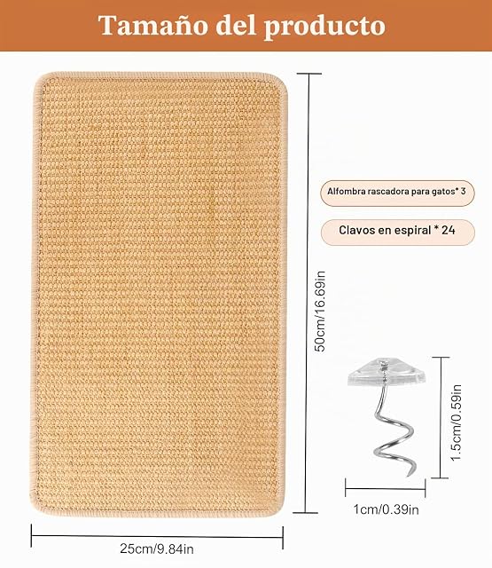 Foto 2 de 7 de 3 Piezas Alfombra Rascador para Gatos Sisal Natural para Gato 50 × 25 cm