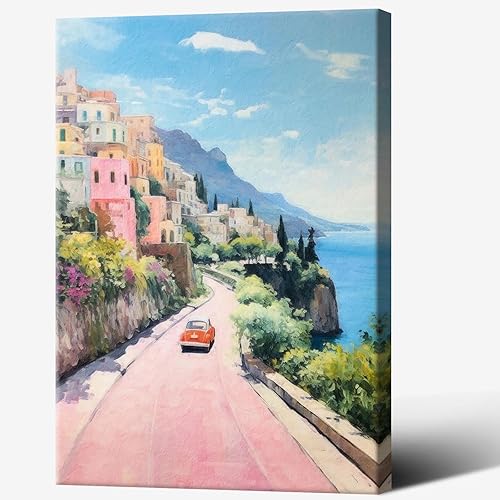 Miniatura 23 de Lienzo decorativo de pared costero retro, camino de playa floreciente con flores silvestres, decoración de pared playera pastel para estética