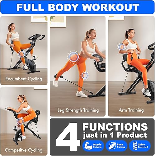 Miniatura 3 de Foldable Exercise Bike, Stable & Sturdy Stationary Bike for Home, 3-in-1 Upright and Recumbent Workout Bike, Comfortable Seat & Backrest, Easy