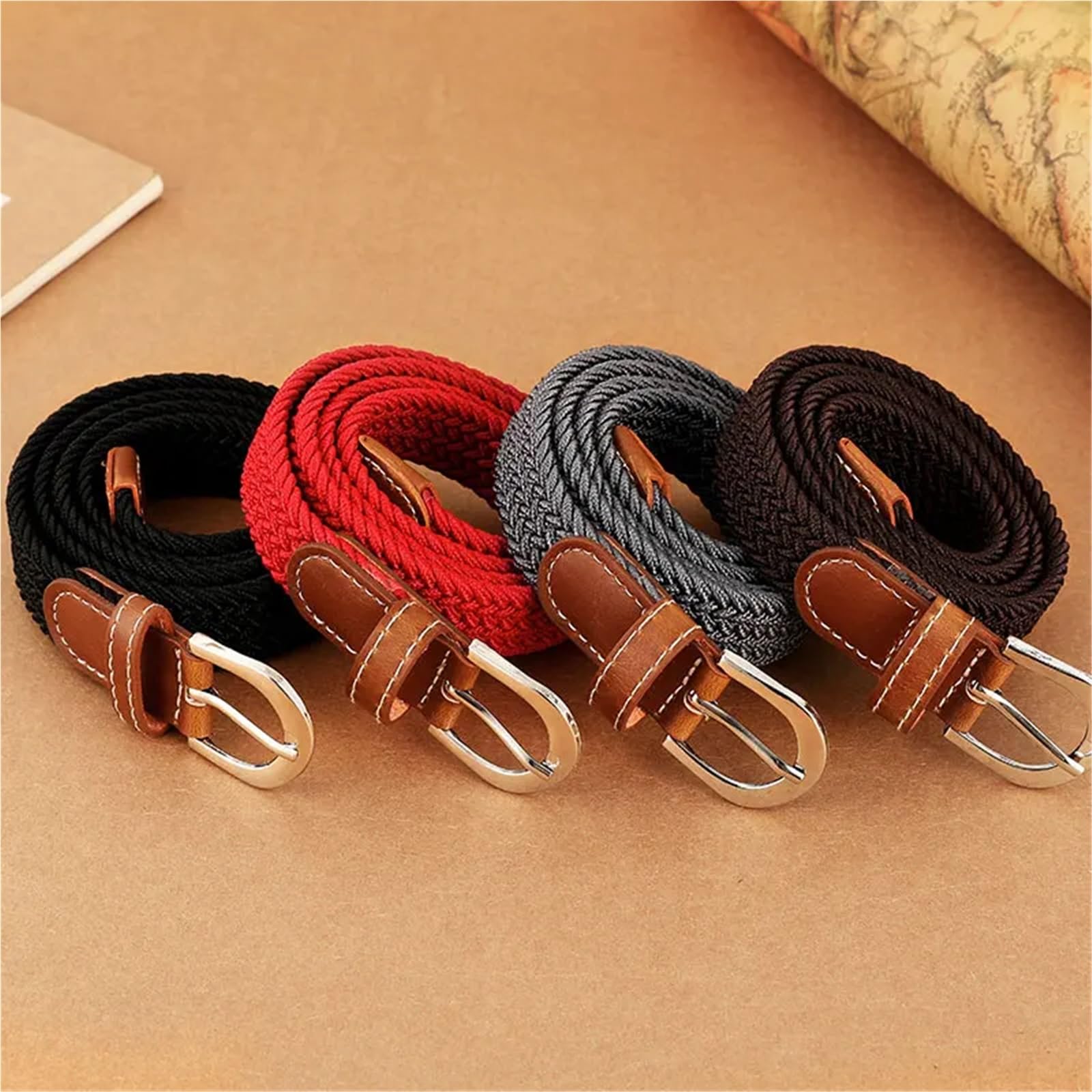 Ceinture En Cuir Pour Femmes Ceinture tissée élastique et for femmes, 2 pièces, en une seule tenue, ceinture Denim décontractée polyvalente for hommes Pour Femmes