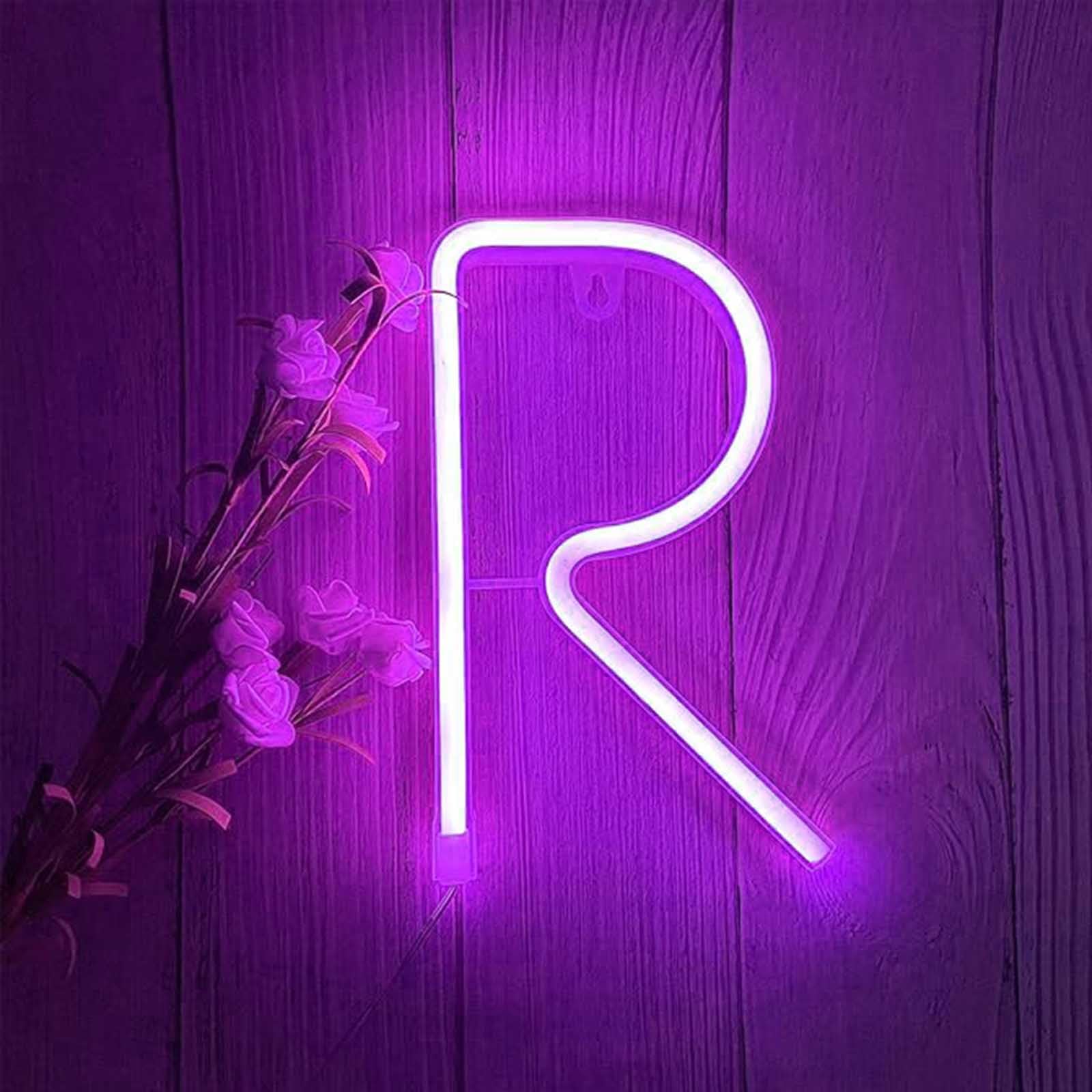 Purple Neon Light for Room Decor - USB & Battery Operated Custom Letters Ideal for Birthday Parties Home Bar Signs Photography Props and Gaming Setups（Letters R） — image 1