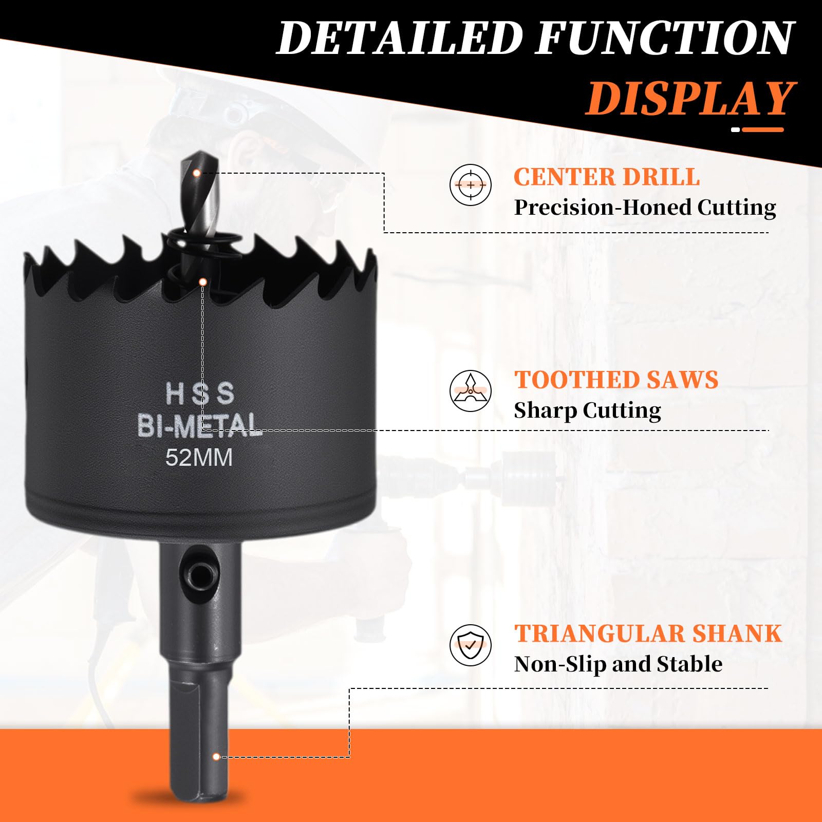 METALLIXITY Bi-Metal Hole Saw 2-3/64", M42 HSS Circular Head 52mm Hole Cutter with Center Drill Bit - Image 3