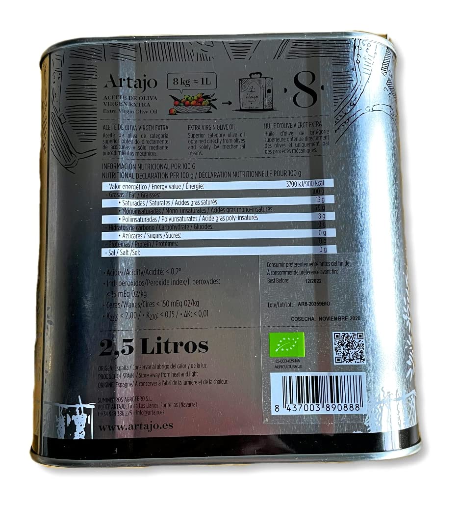 Artajo aceite de oliva virgen extra bio organic variedad arbequina lata 2,5 L.