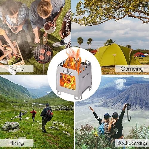 Miniatura 3 de Estufa de titanio para acampar, estufa portátil de titanio para acampar, ligera, plegable, estufa de leña, estufa de bolsillo, para acampar al aire
